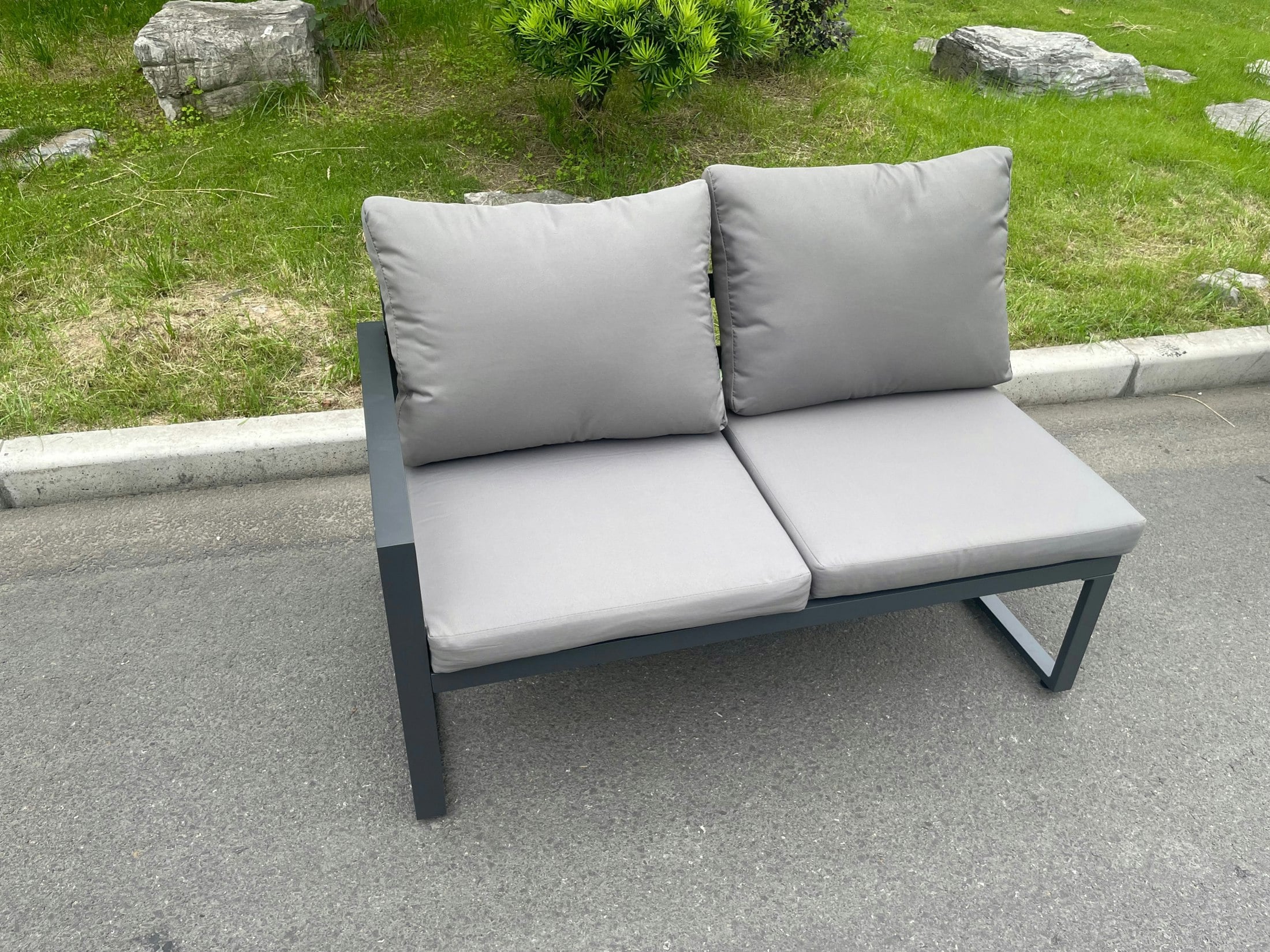 Rackhams Dark/Grey Aluminum Outdoor Garden Furniture Corner Sofa 2 Arm Chair Adjustable Rising Lifting Dining Table Sets 9 Seater