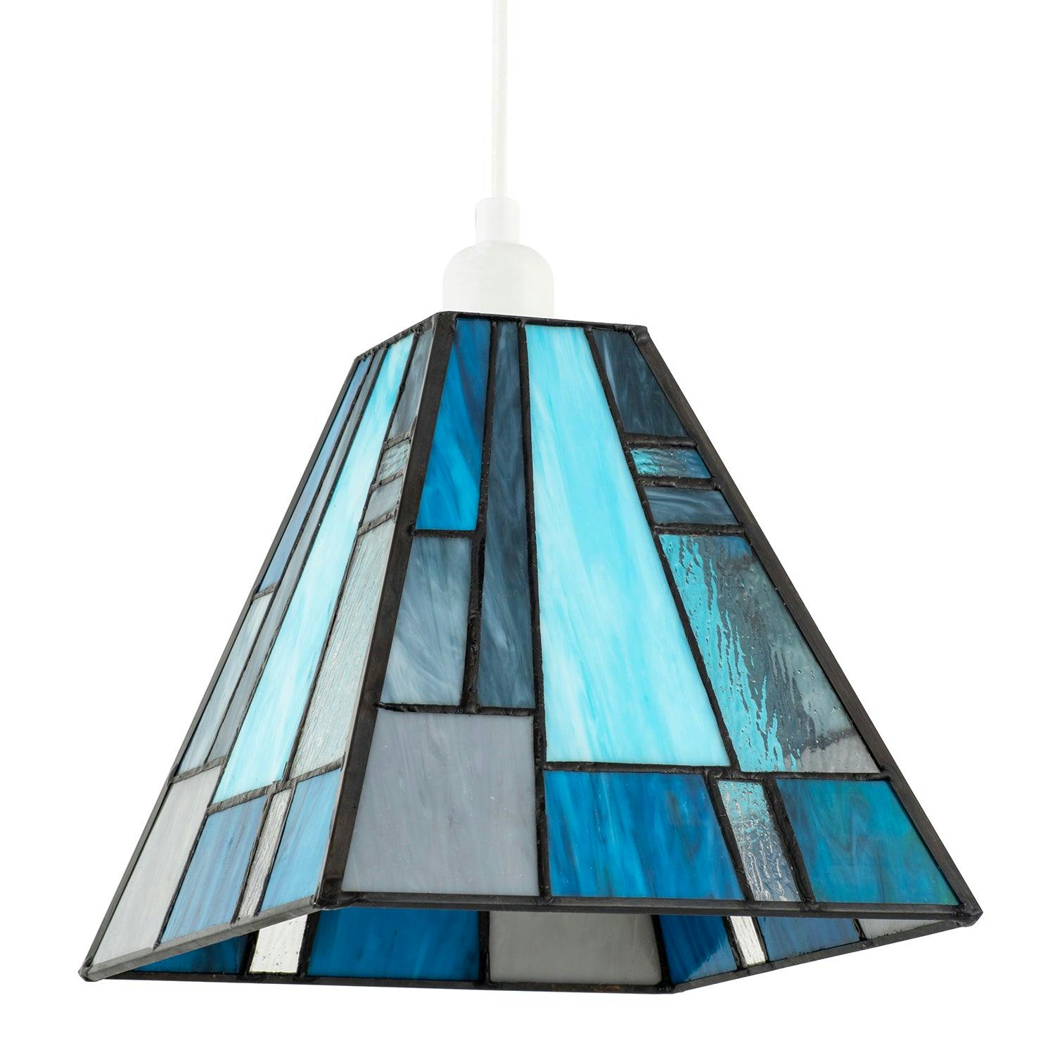 Rackhams Blue Art Deco Tiffany Pendant Lighting Shade With Pale And Navy Panels
