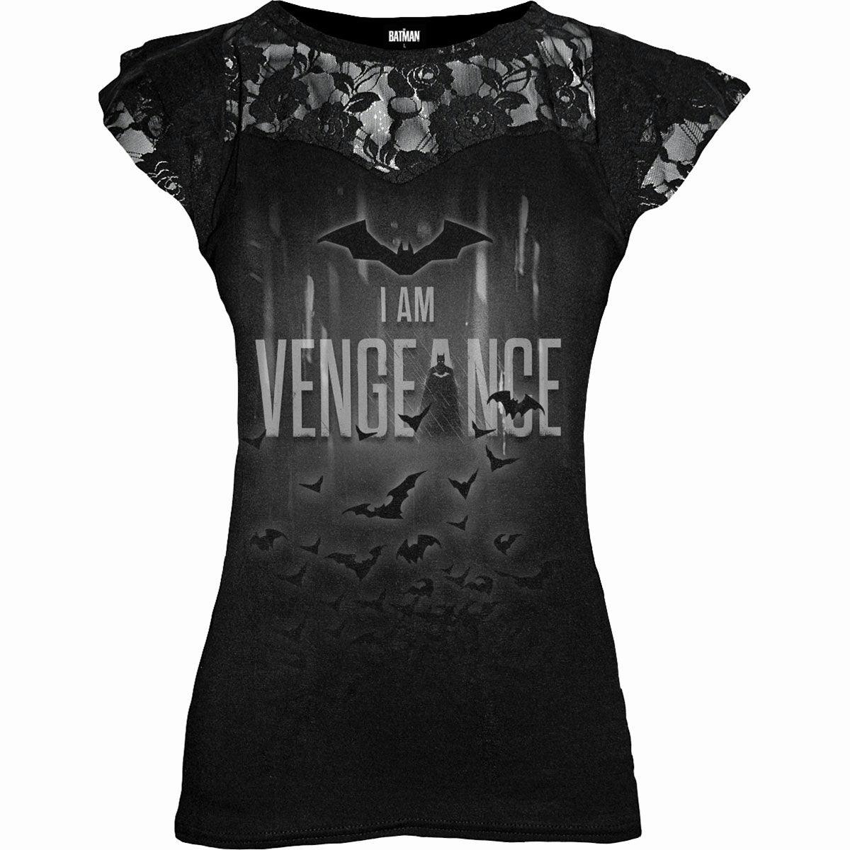 Spiral Direct Black The Batman - I Am Vengeance - Lace Layered Cap Sleeve Top - Xl - Digital - Digital