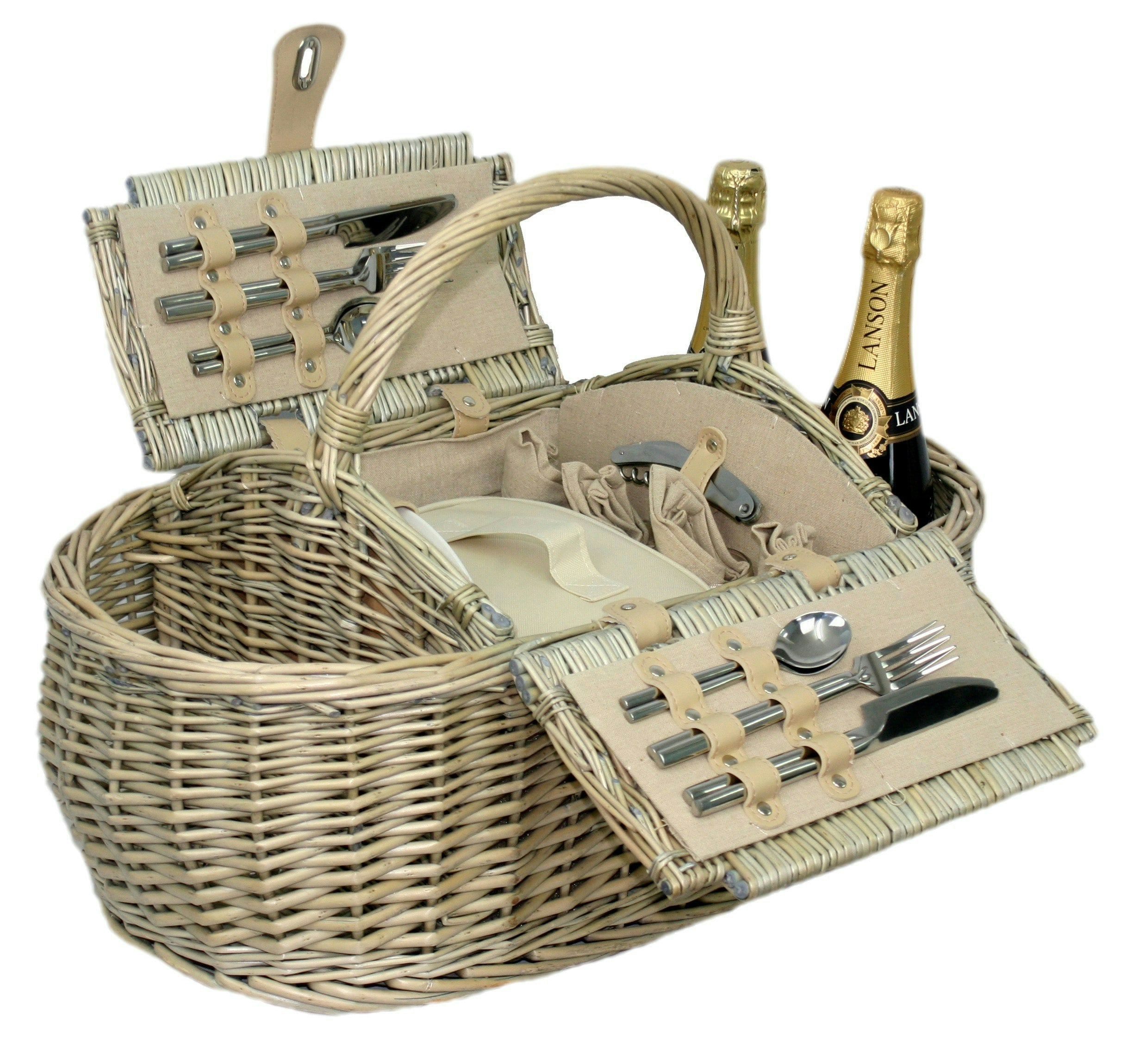Red Hamper Boat Shaped Fitted Wicker Picnic Basket - 4 Person