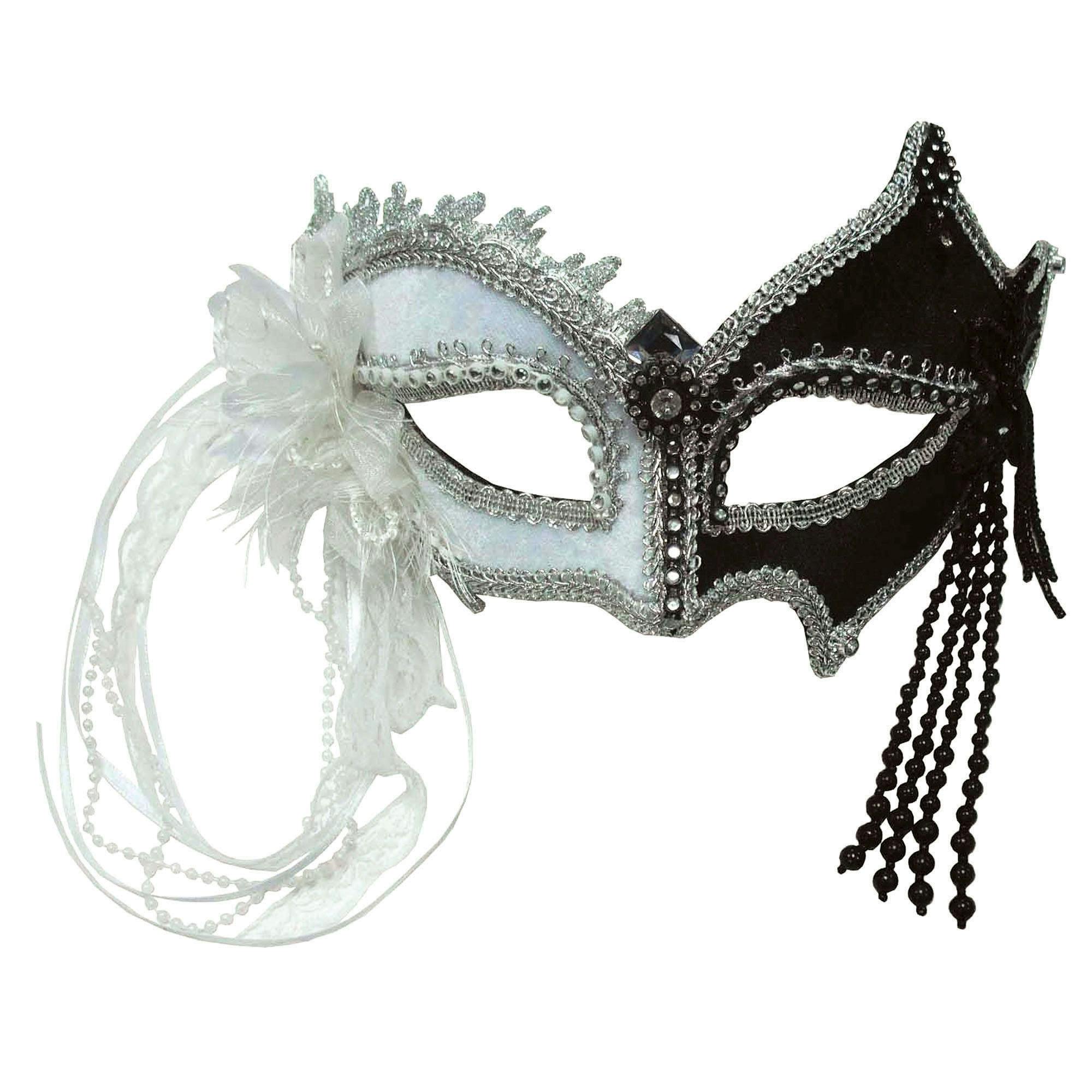Bristol Novelty Black/White Tassel Eye Mask - White/ - One Size - White