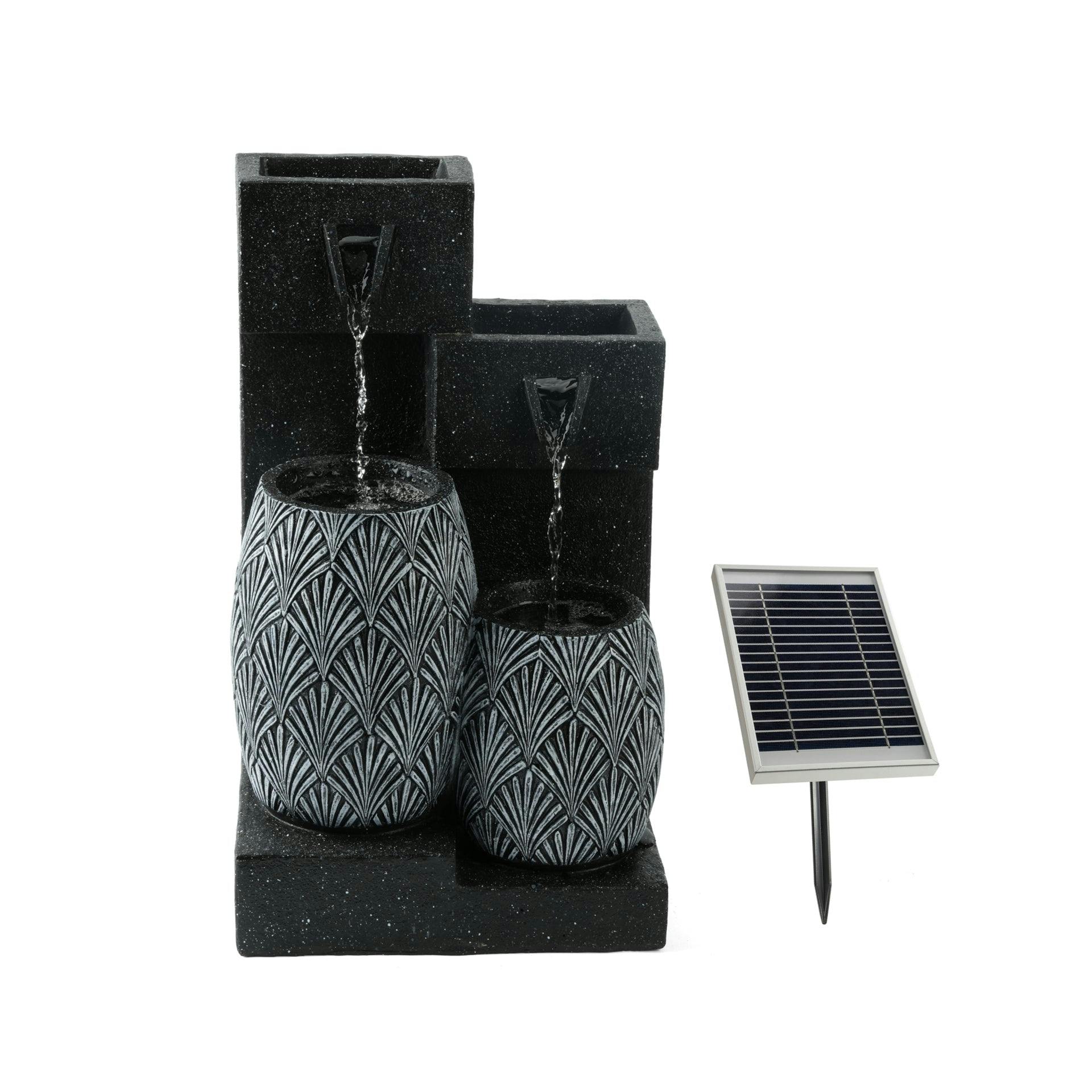 Rackhams Light Solar Powered Vase Water Feature With Battery Backup & Led – Garden Fountain For Patio, Balcony, Decking & Outdoor Spaces