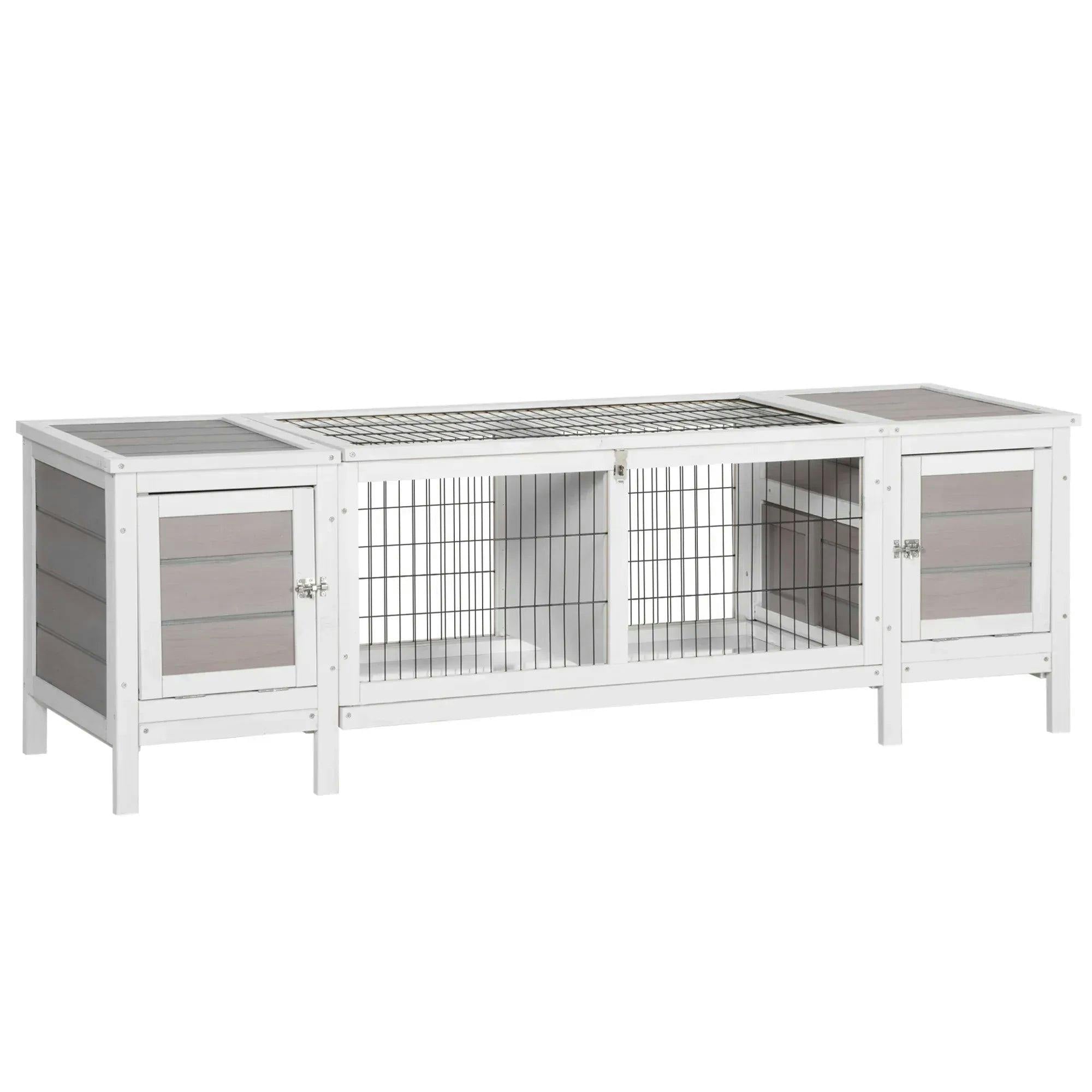 Bobobiy Grey Rabbit Hutch And Run, With Removable Tray