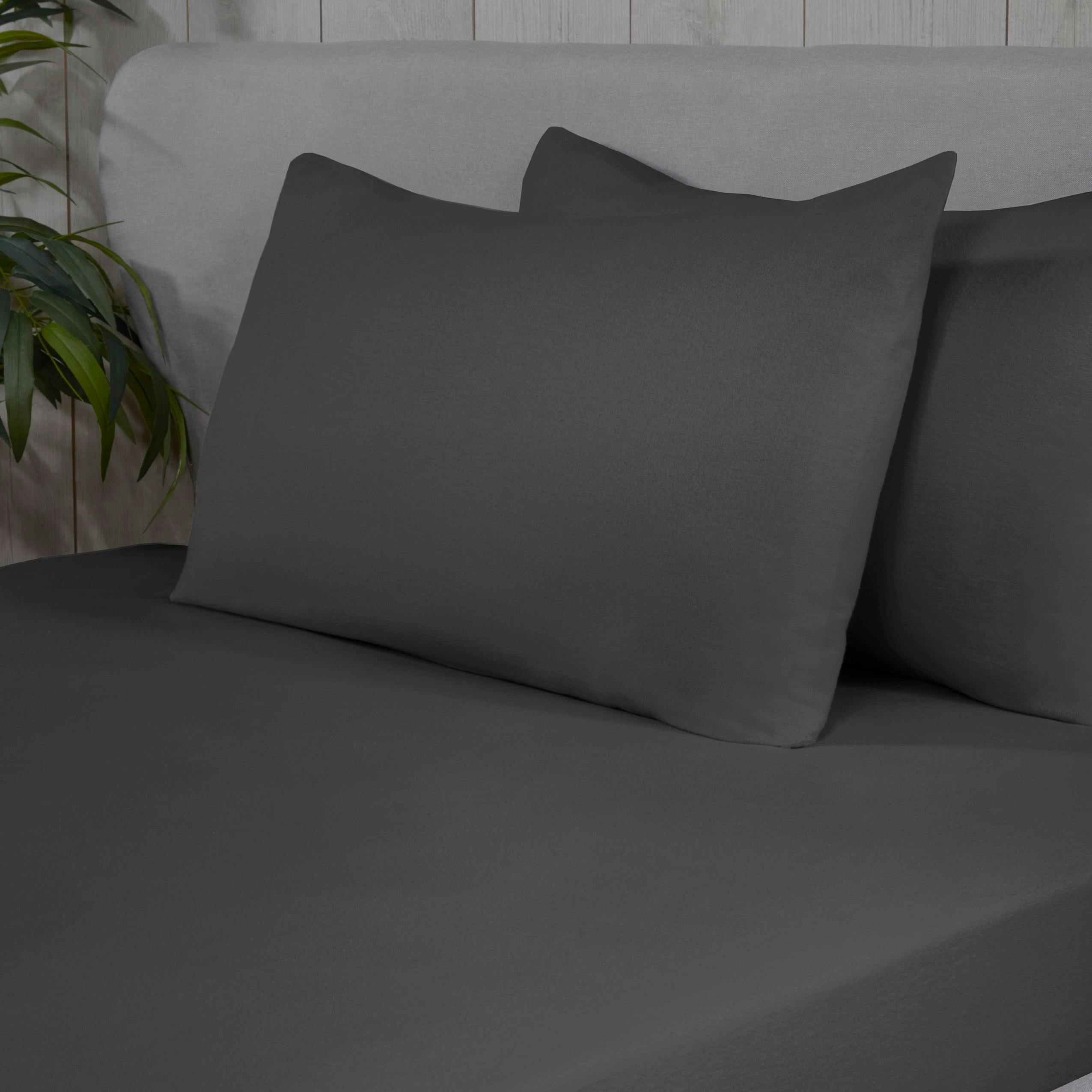 Rackhams 100% Brushed Cotton Flannelette Fitted Sheet Or Pillowcase Pair - Charcoal - Super King (180Cm X 200Cm) + 25Cm Deep