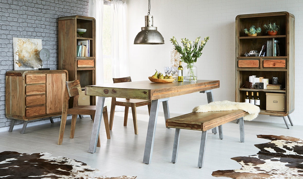 Ih Design Aaron Wood & Metal Large Dining Table - 180Cm X 90Cm X 76Cm (Lxdxh) - Wooden - Dining Table