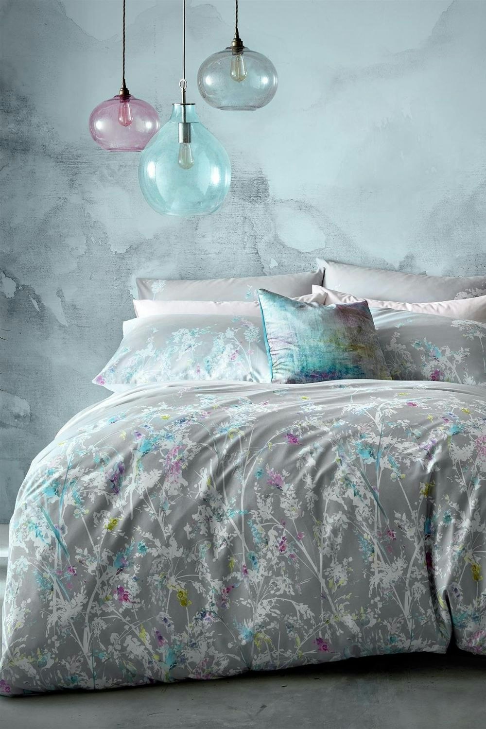 Voyage Maison Grey Fenadina Floral Duvet Cover Bedding Pillowcases. - Double - Duvet Cover Set