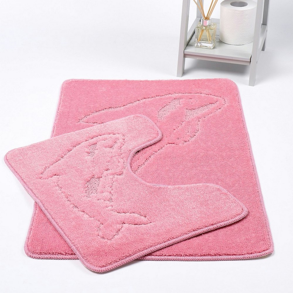 Homespace Direct Pink Dolphin Anti-Slip Bath Mat And Pedestal Mat Piece Set Size 2