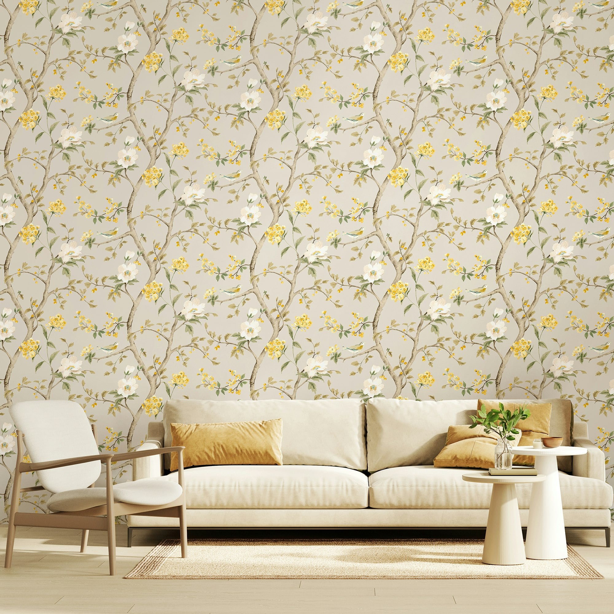 Hoopla Walls Silver Bird Song - 10M Wallpaper