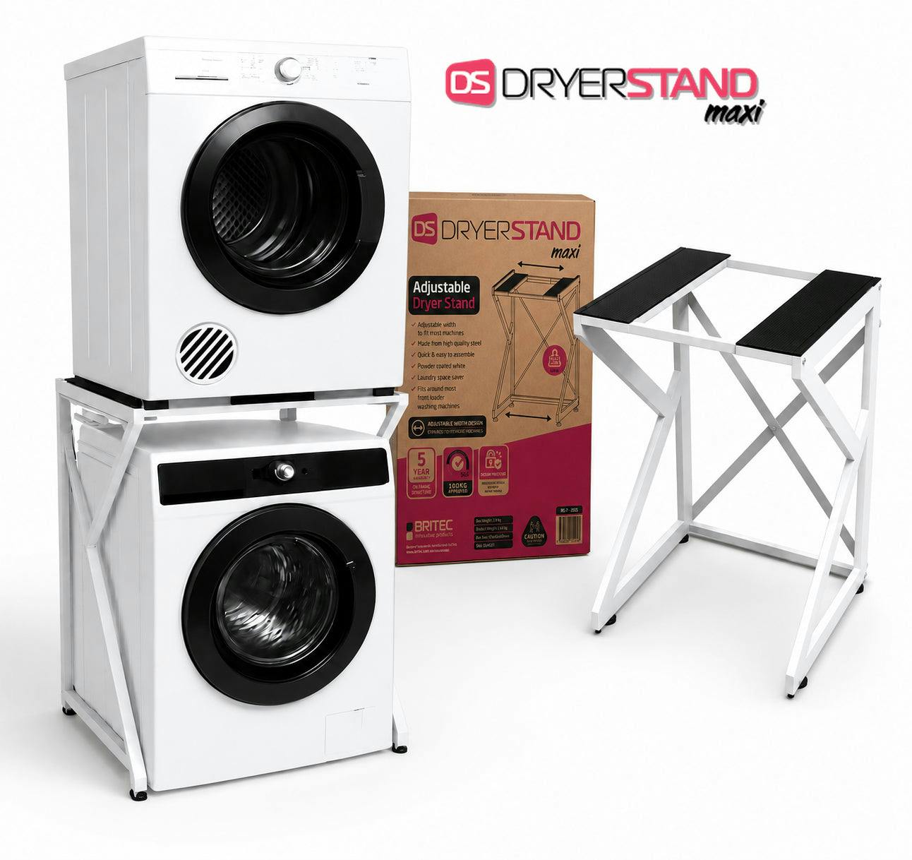 Ds Dryerstands Dryerstand Maxi Universal Washing Machine Stacking Kit & Tumble Dryer Frame, Freestanding, No Drilling, Fits Uk Front Loaders