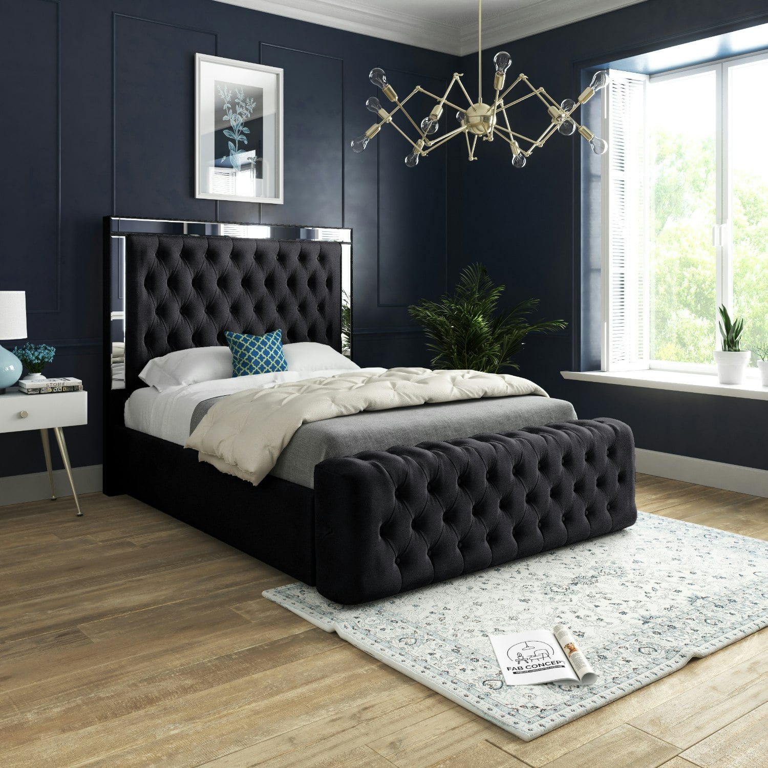 Rackhams Grey/Black Marcelo Upholstered Soft Velvet Bed Frame - King