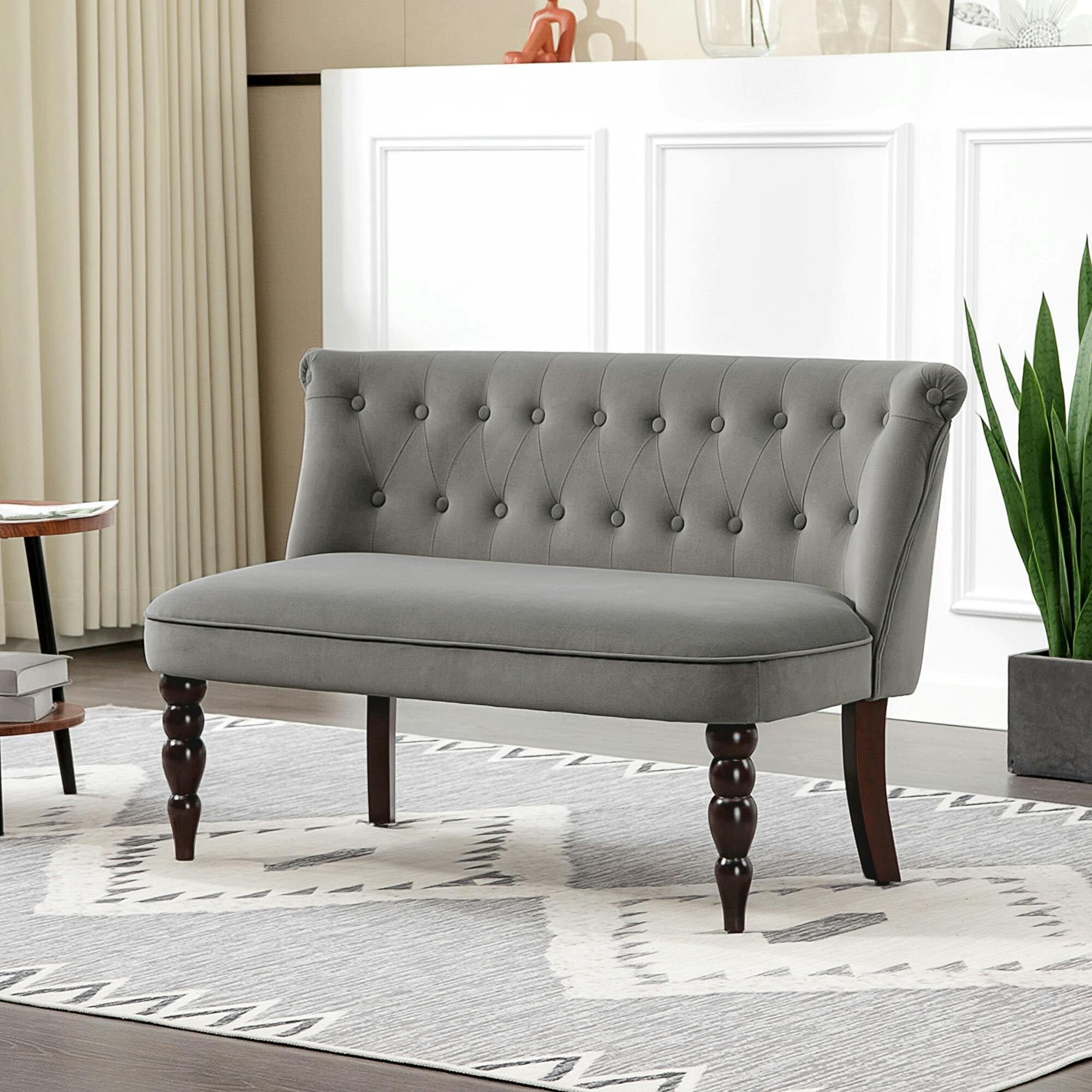 Homcom Dark/Blue/Grey Velvet-Feel Two-Seat Lounger Sofa With Wood Frame, - Charcoal