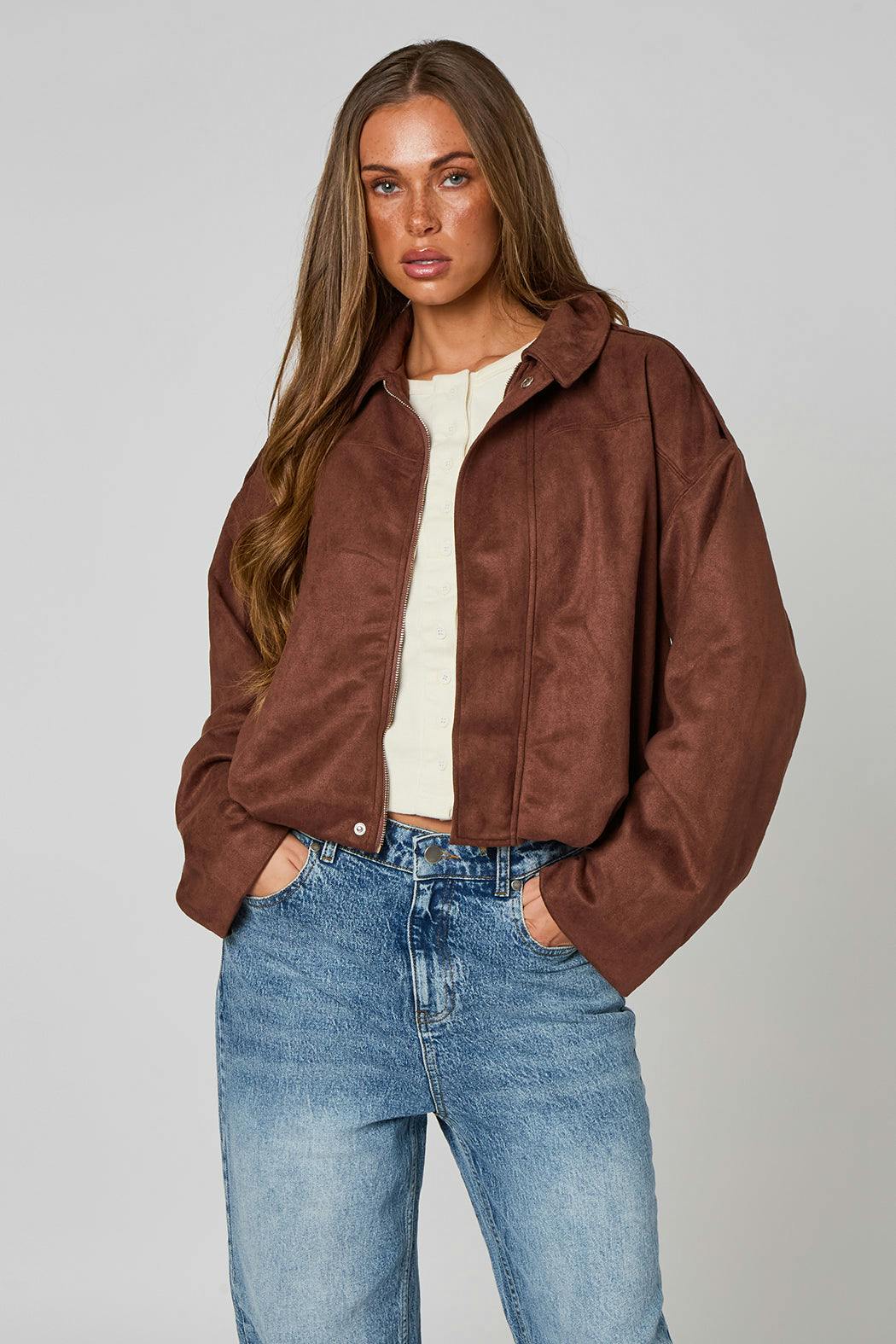 Urban Bliss Chocolate Collared Bubble Hem Jacket - 8