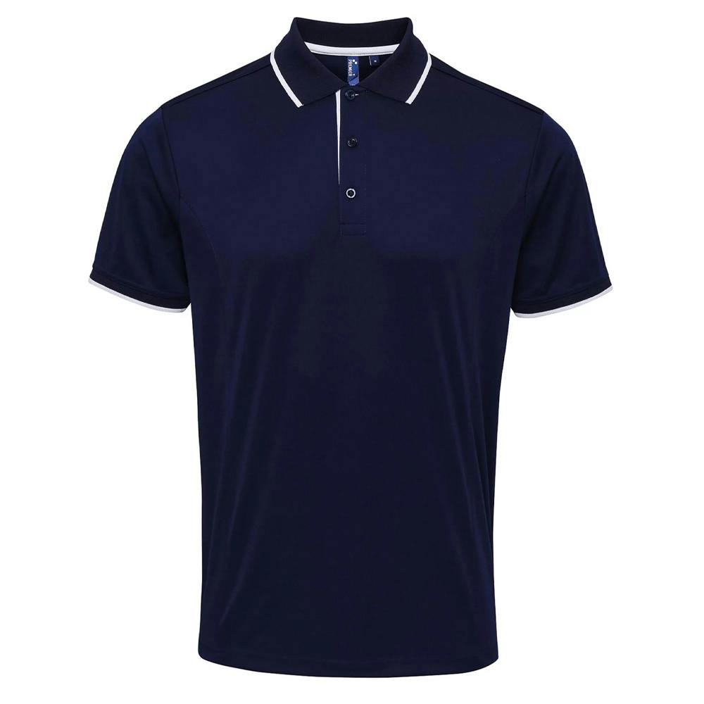 Premier Men's Navy Coolchecker Contrast Pique Polo Shirt In | Size: 4XL - Image 3