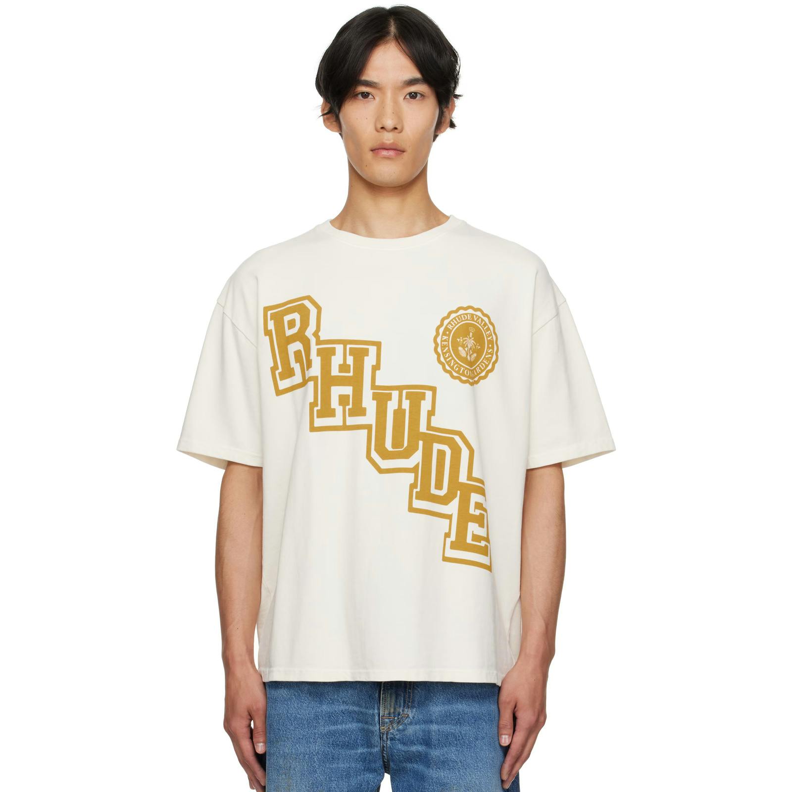 Rhude White Collegiate Crest T-Shirt In - Xxl