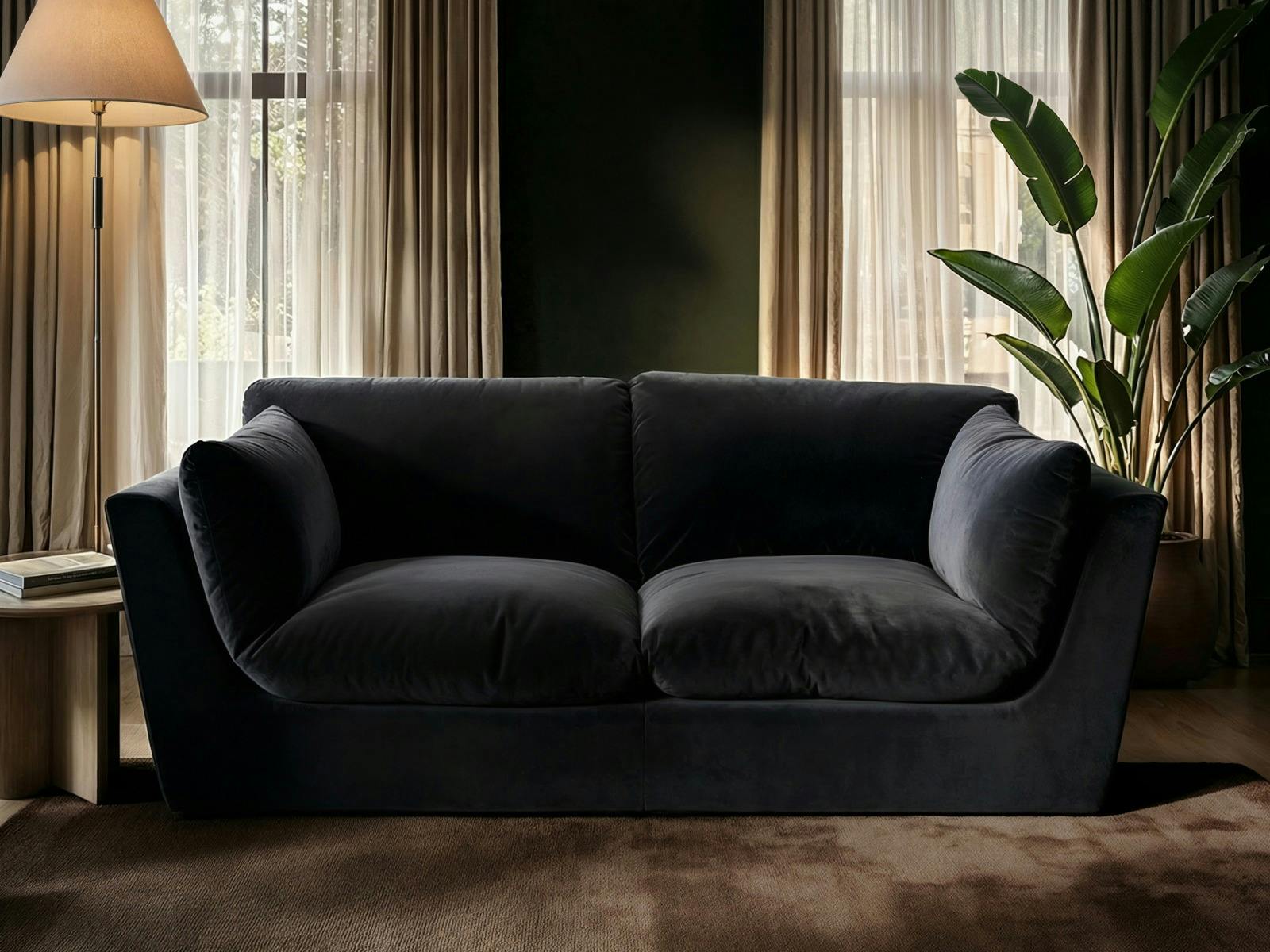 Solace+Co Orson 3 Seater Sofa Black Velvet, Black - Image 2