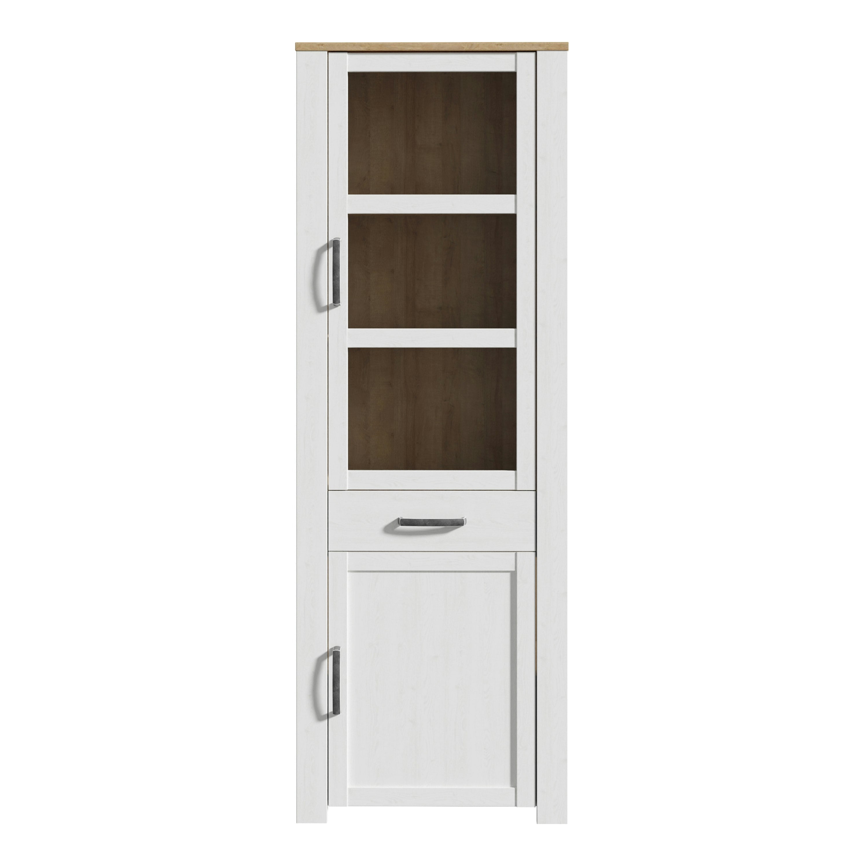 Furniture To Go White Bohol Narrow Display Cabinet Inc. 2X Led Lights In Riviera Oak/ - Full Assembly Required - Riviera Oak & - Matt