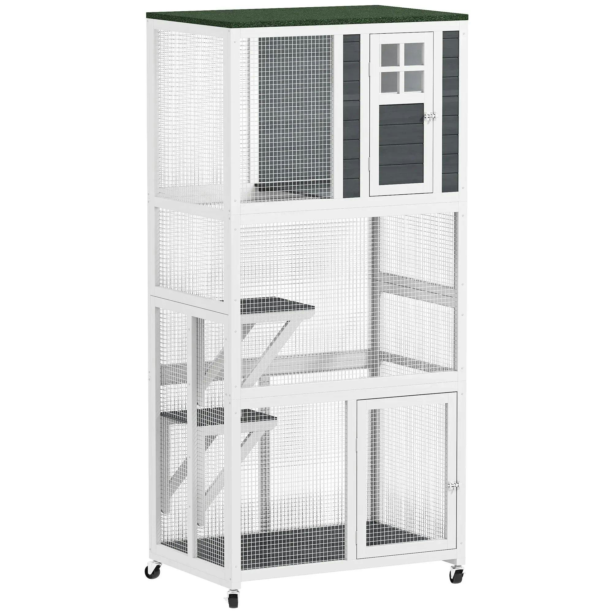 Bobobiy White Wooden Catio Cat Outdoor Enclosure, Cat Cage With Waterproof Roof, Platforms, For Multiple Cats, - Image 5