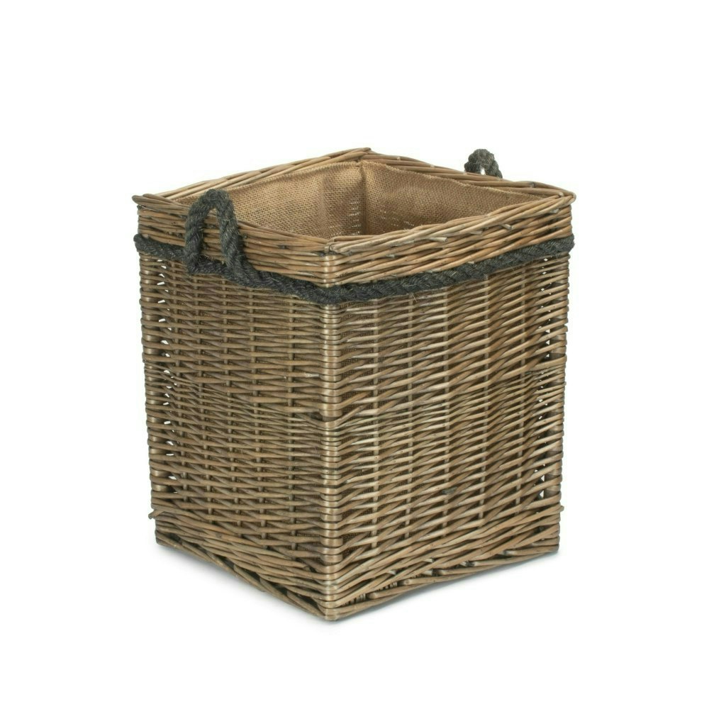 Red Hamper Red/Brown Hamper Antique Wash Willow Square Wicker Log Basket - Small
