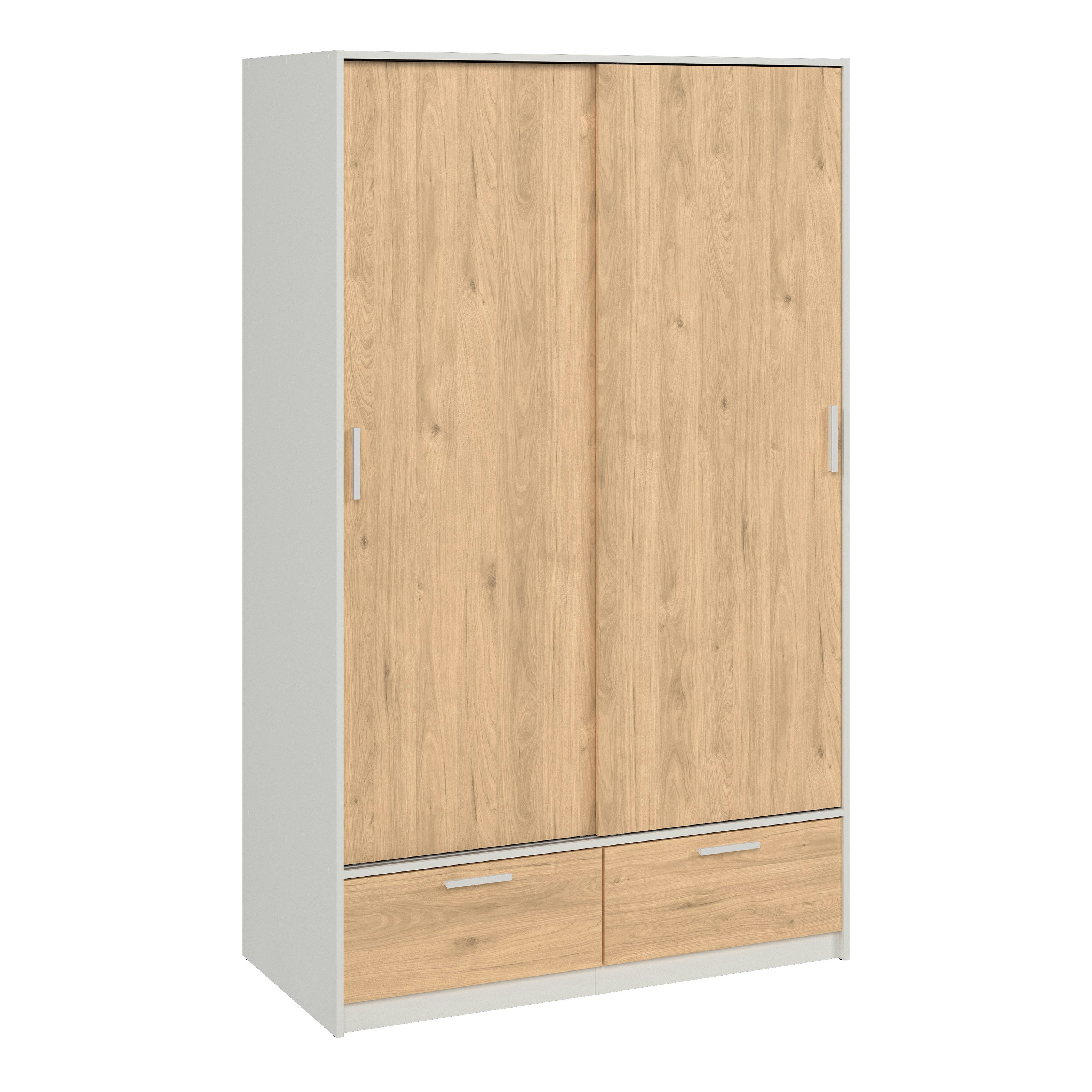 Rackhams White Line Wardrobe With 2 Doors + 2 Drawers In And Jackson Hickory Oak - Malemine - 1