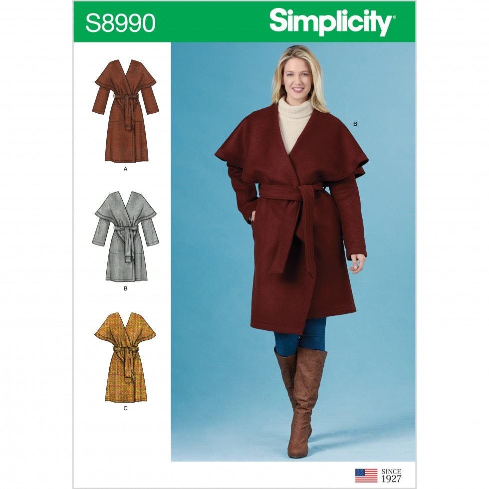 Simplicity Women's Sewing Pattern 8990, Coats For H5 (6-8-10-12-14) - Intermediate - U5 (16-18-20-22-24)