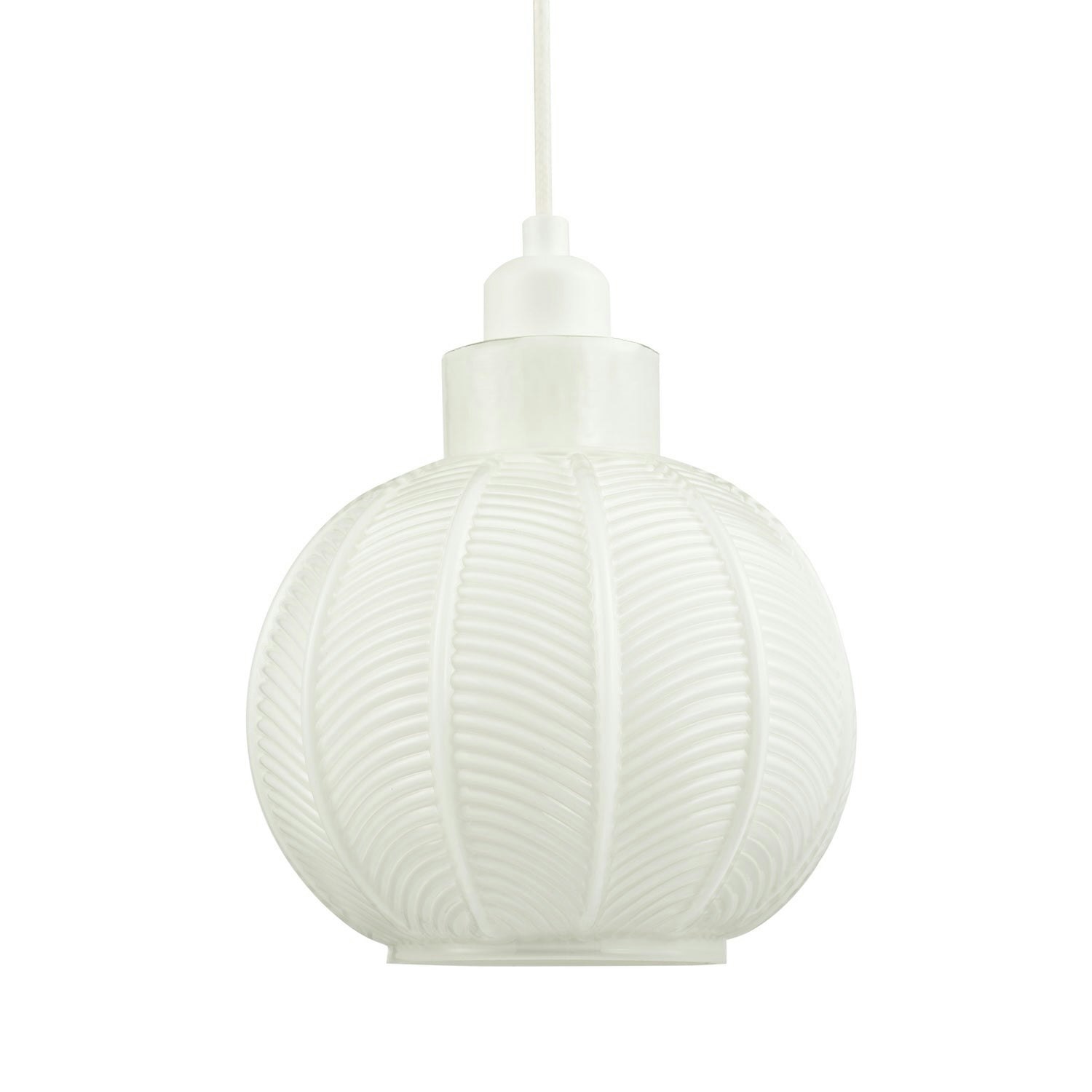 Happy Homewares White Designer Ribbed Leaf Themed Glossy Opal Glass Pendant Lighting Shade 21Cm