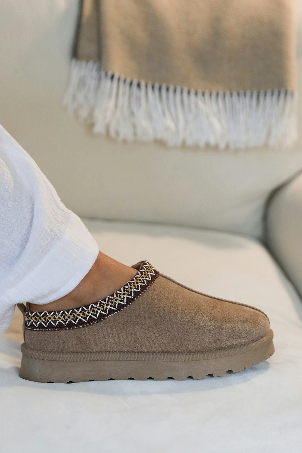 Where's That From Pine Aztec Detail Faux Fur Lining Mini Boots In Camel Suede - Camel Size 8