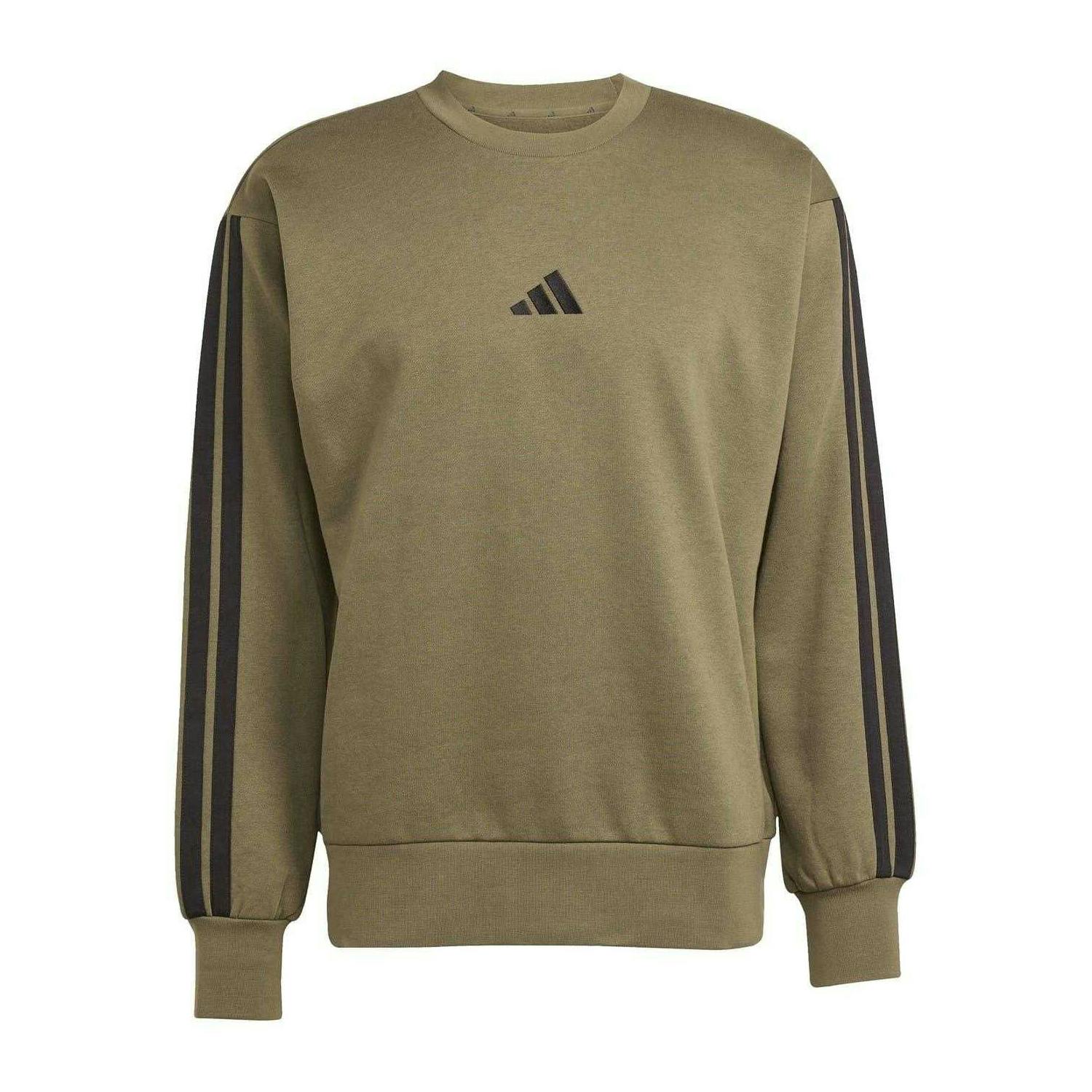 Adidas Men's Essentials 3 Stripes Fleece Sweatshirt - Olive Strata - Xxl - Olive Strata - 100% Mixed