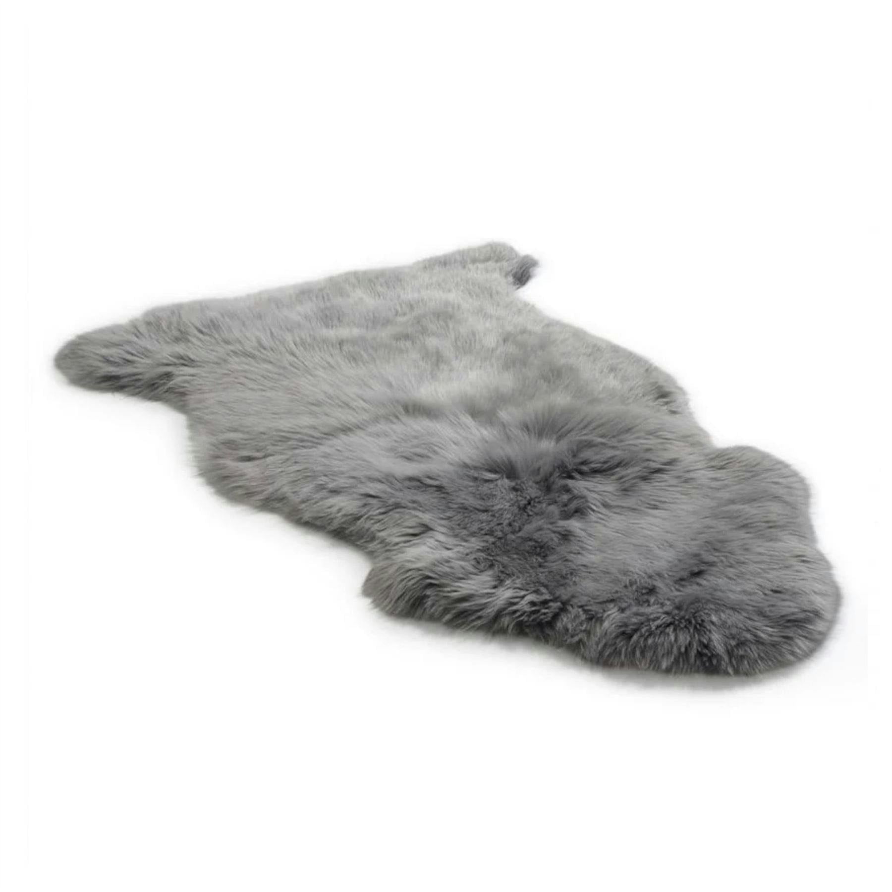 Rackhams Grey Genuine Sheepskin Natural Silky Soft Fluffy Real Wool Rug - 90 X 60 Cm