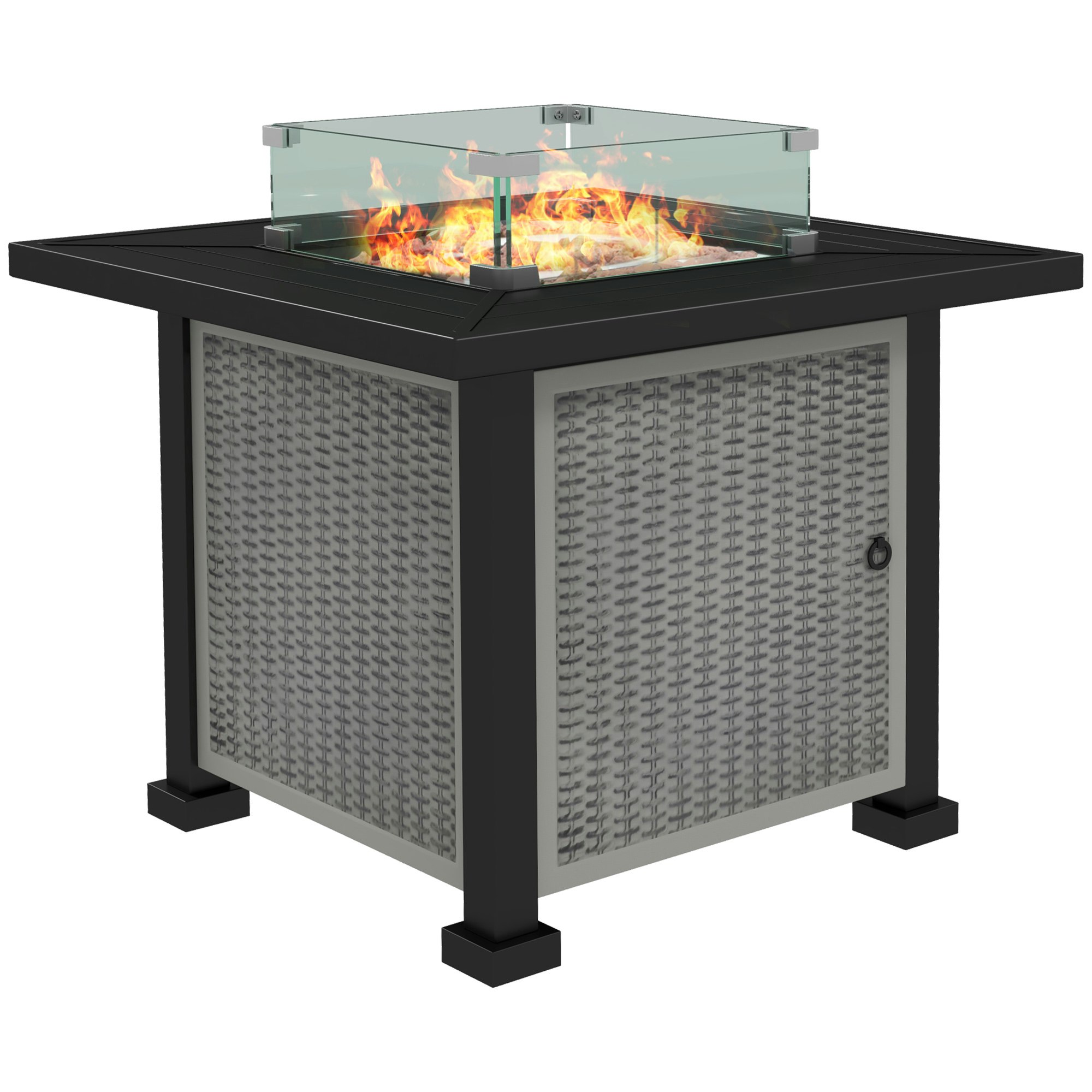 Outsunny Grey Outdoor Propane Gas Fire Pit Table W/ Wind Screen & Glass Beads, - Metal, Glass - 81Cm X 81Cm X 64Cm