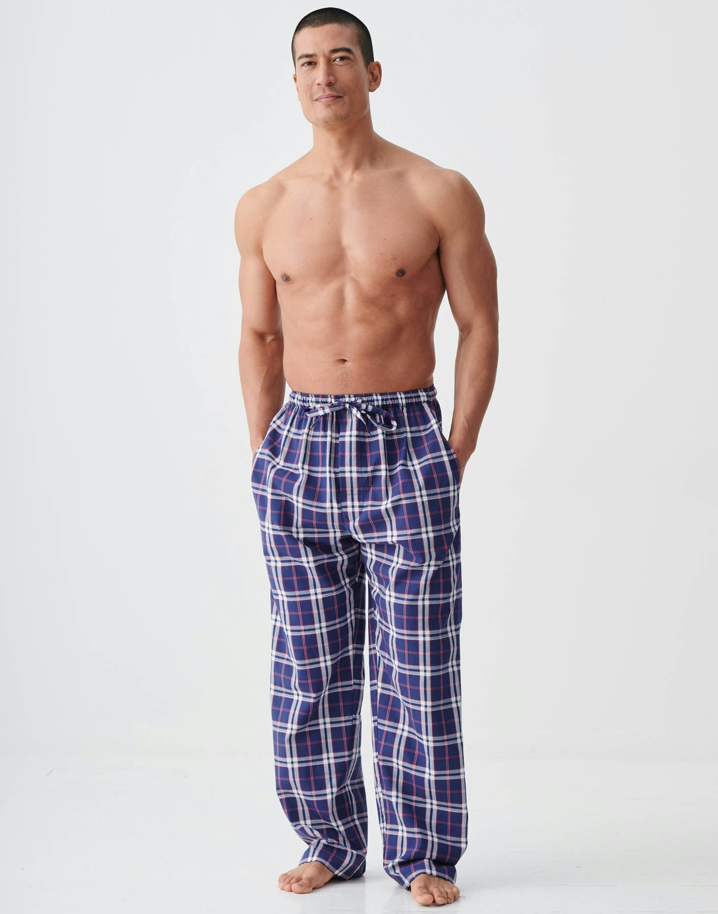 British Boxers Men's Red/Blue Crisp Cotton Pyjama Trousers - Chester & Check - Small