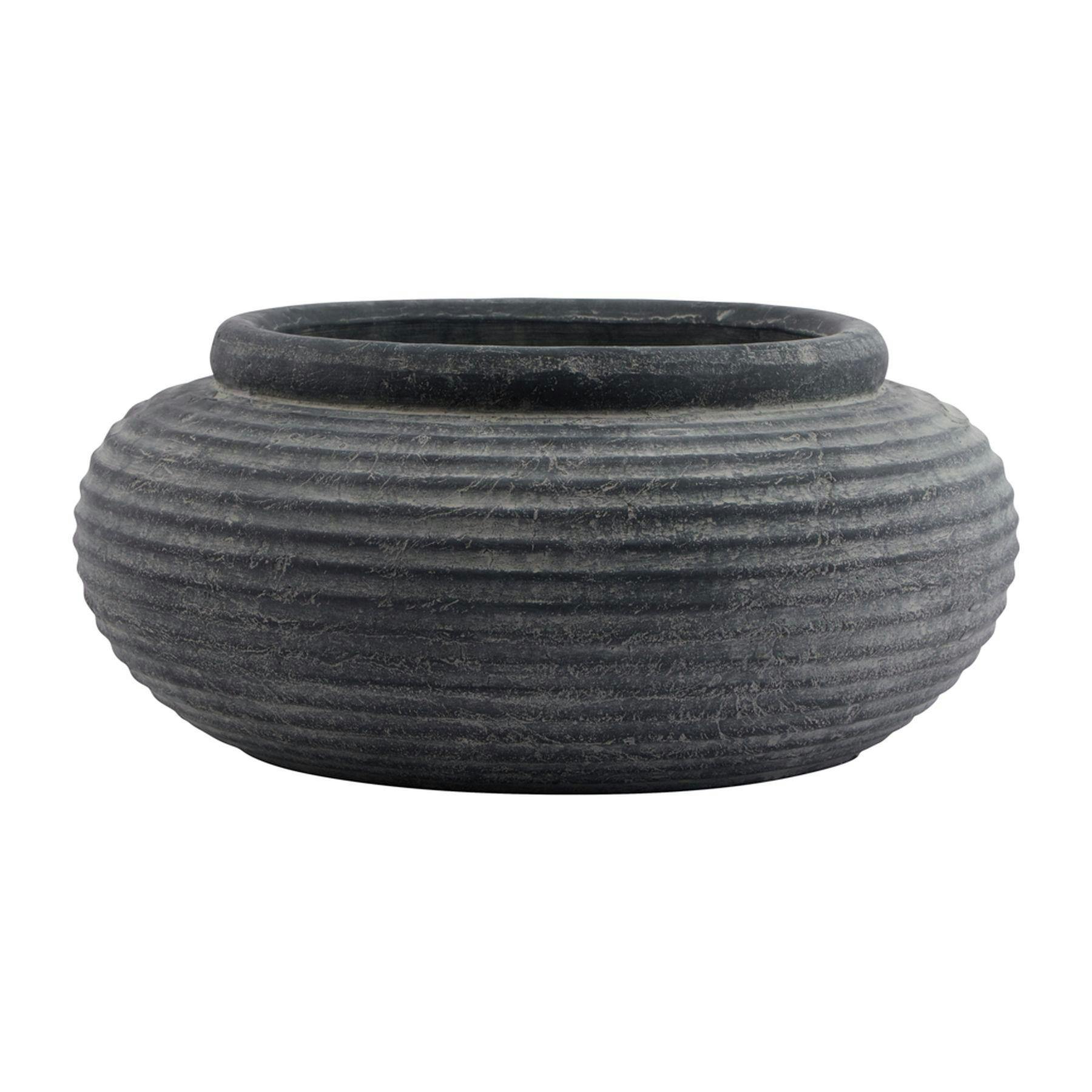 Hill Interiors Grey Amalfi Ribbed Round Planter - 19Cm X 41Cm X 41Cm - 100% Mixed