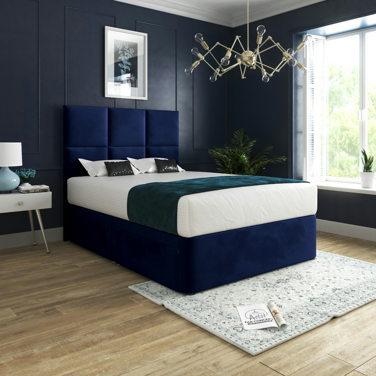Rackhams Blue Caprio Upholserted Floorstanding Headboard With Divan Bed Frame - King
