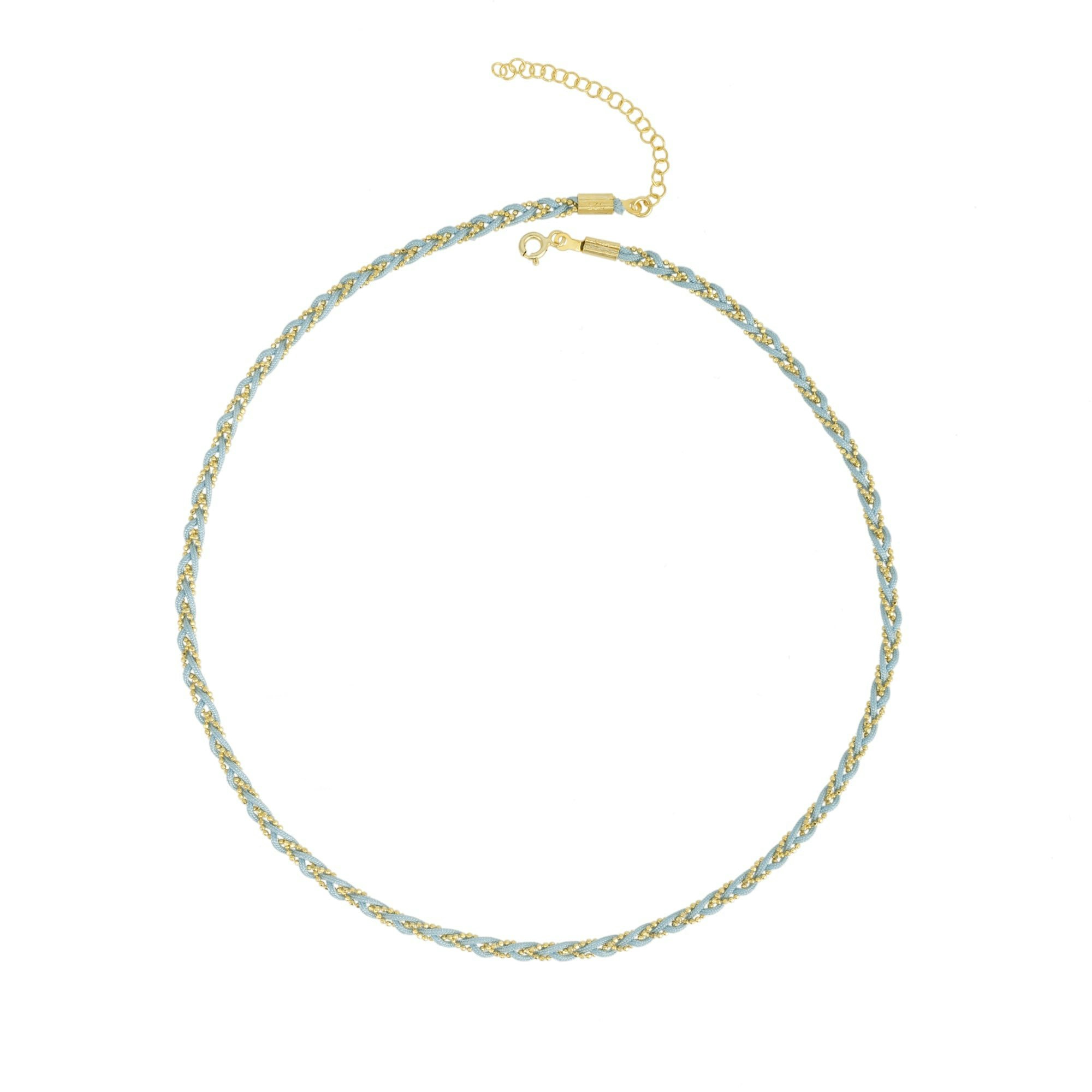 Spero London Silver/Light/Blue Handmade Rope Braided Sterling Beaded Chain Necklace
