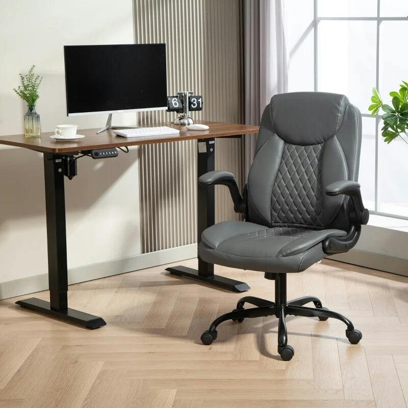 HOMCOM Office Chair - Grey - Leather - Adjustable Seat Height - Image 4