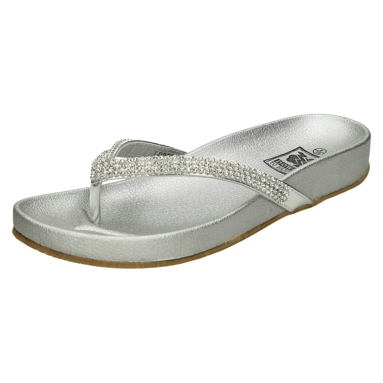 Down To Earth Women's Silver Toe Post Sandals - Uk 4