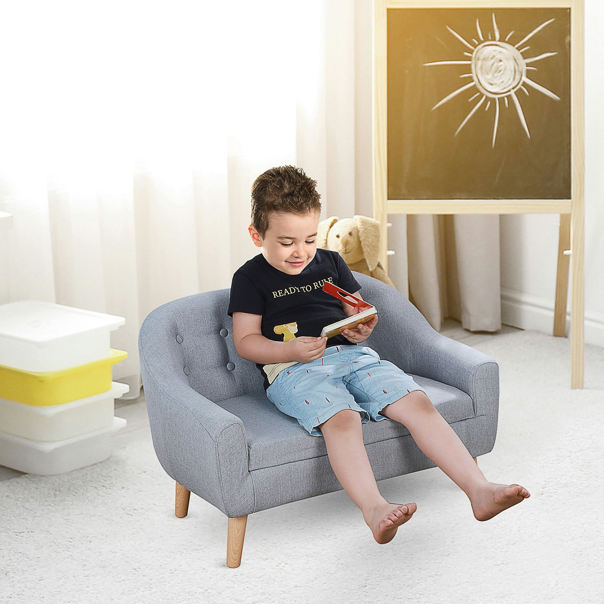 Rackhams Grey Kids Mini Sofa Children Armchair Seating Bedroom Playroom Furniture