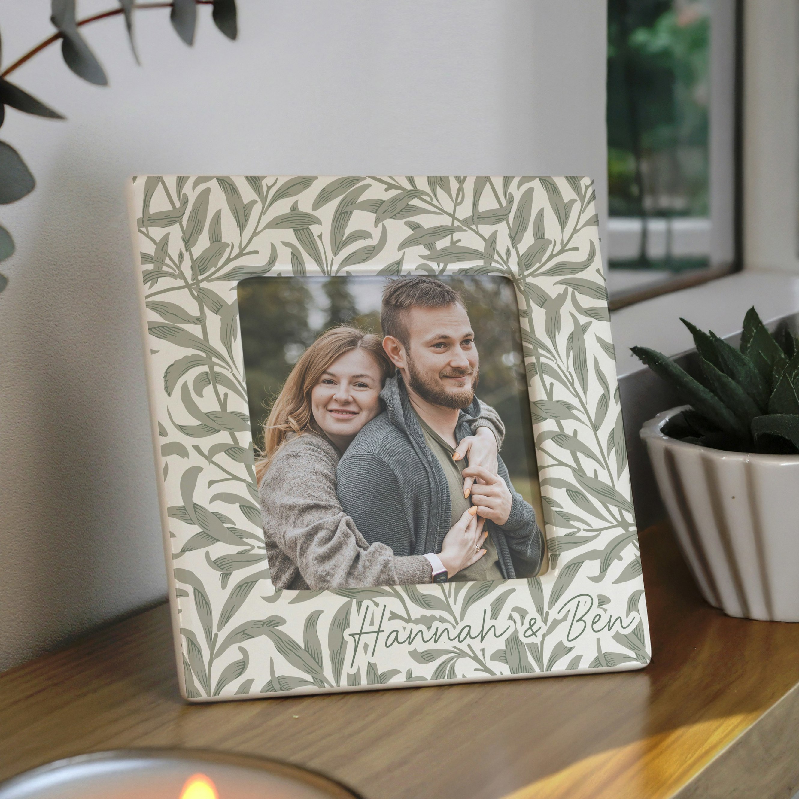 Rackhams Cream Personalised Leaf Print Ceramic 4X4 Frame - Ceramic - 4X4