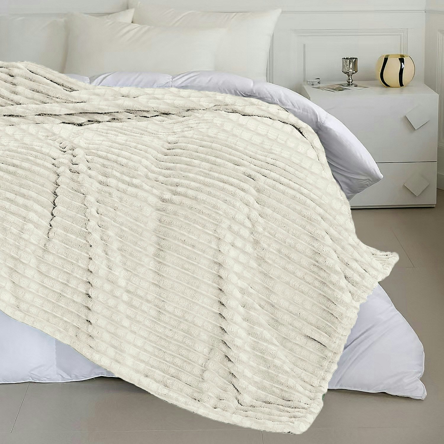 Rackhams Ivory Chunky Cord Waffle Plush Heavy Blanket - 200Cm X 240Cm
