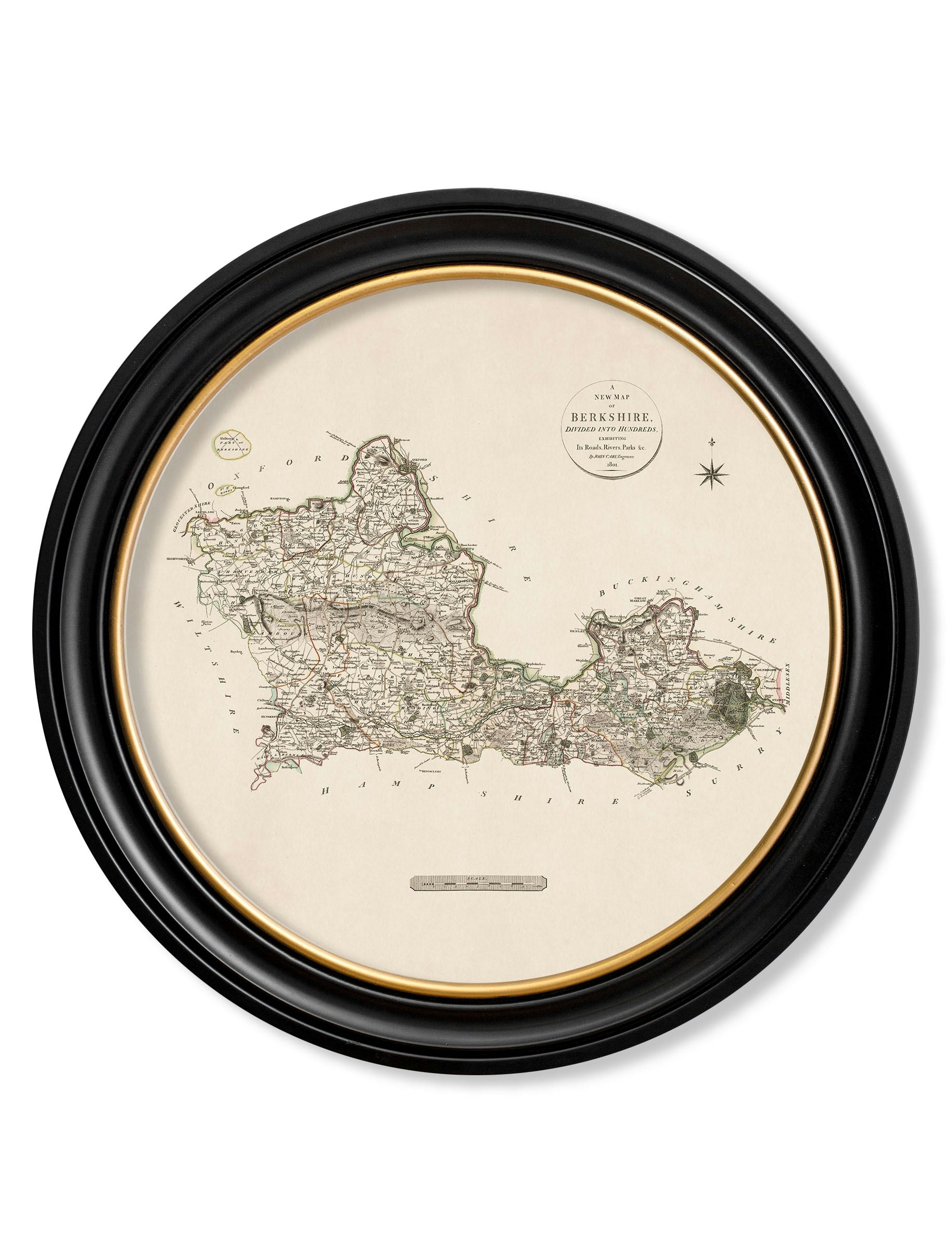 Rackhams Black C.1806 County Maps Of England - Round - 96 X 96Cm - Berkshire