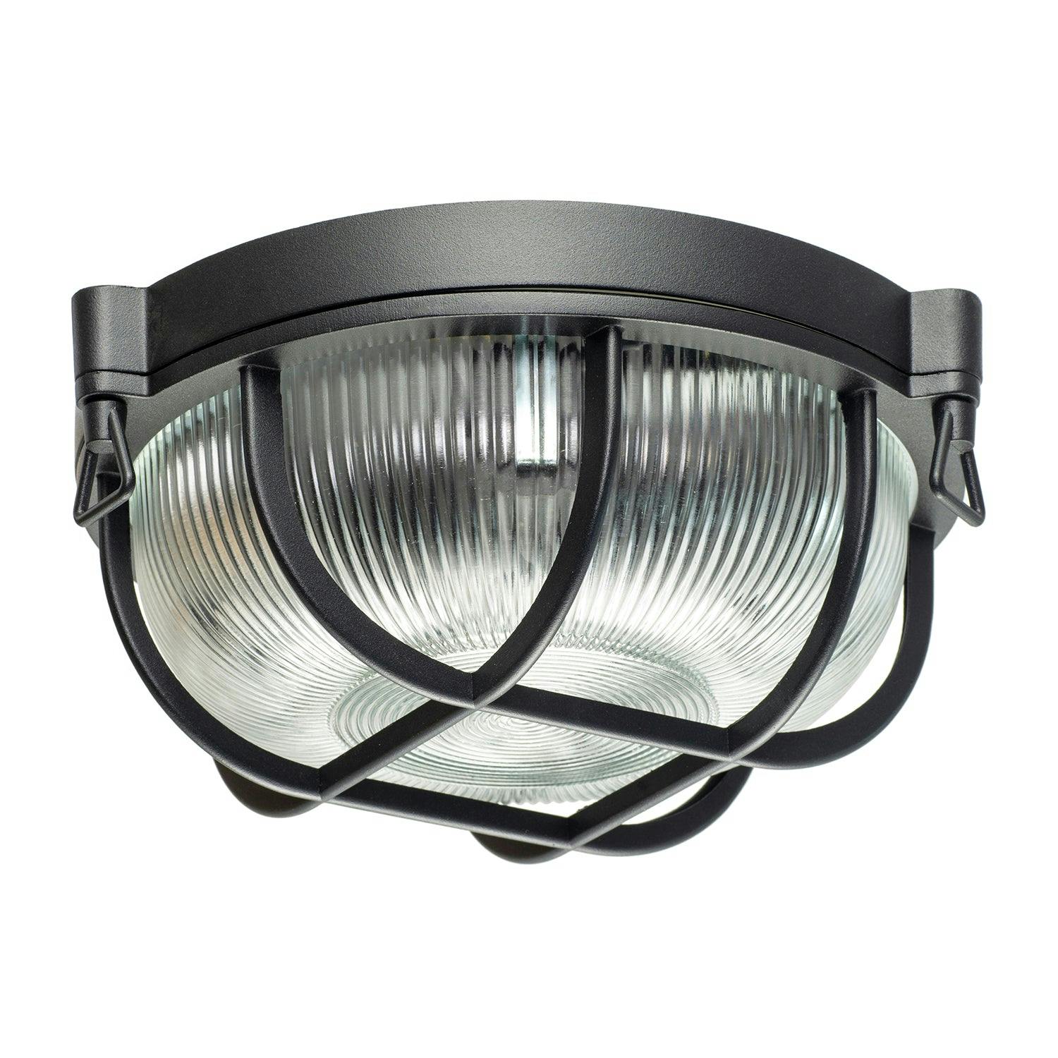 Happy Homewares Black/Light Industrial Inspired Outdoor Ip65 Matte Flush Ceiling
