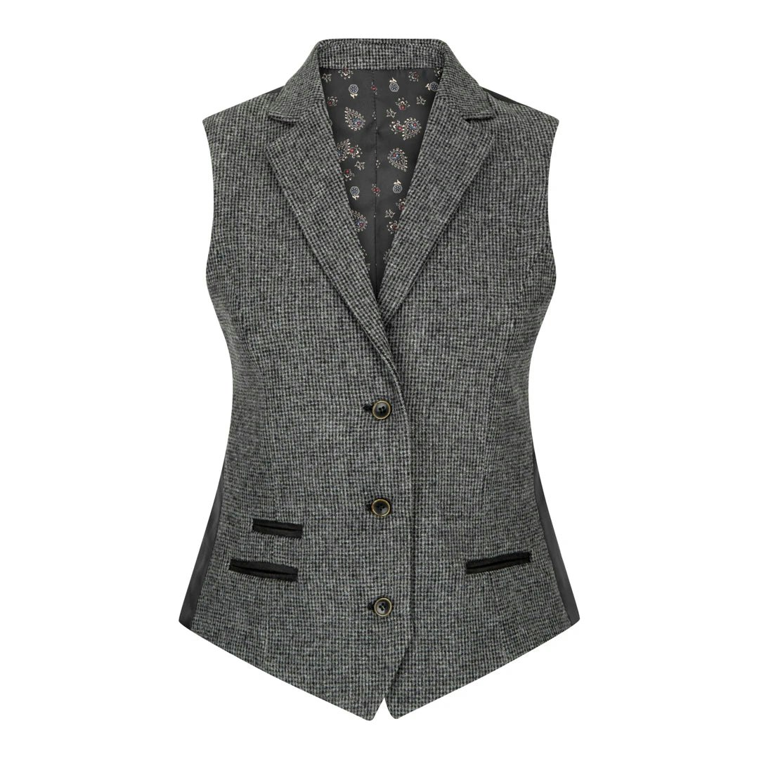 Truclothing Women's Grey Wsn01 - Suit Blazer Waistcoat & Trousers In Tweed Herringbone - Uk 18 - Waistcoat