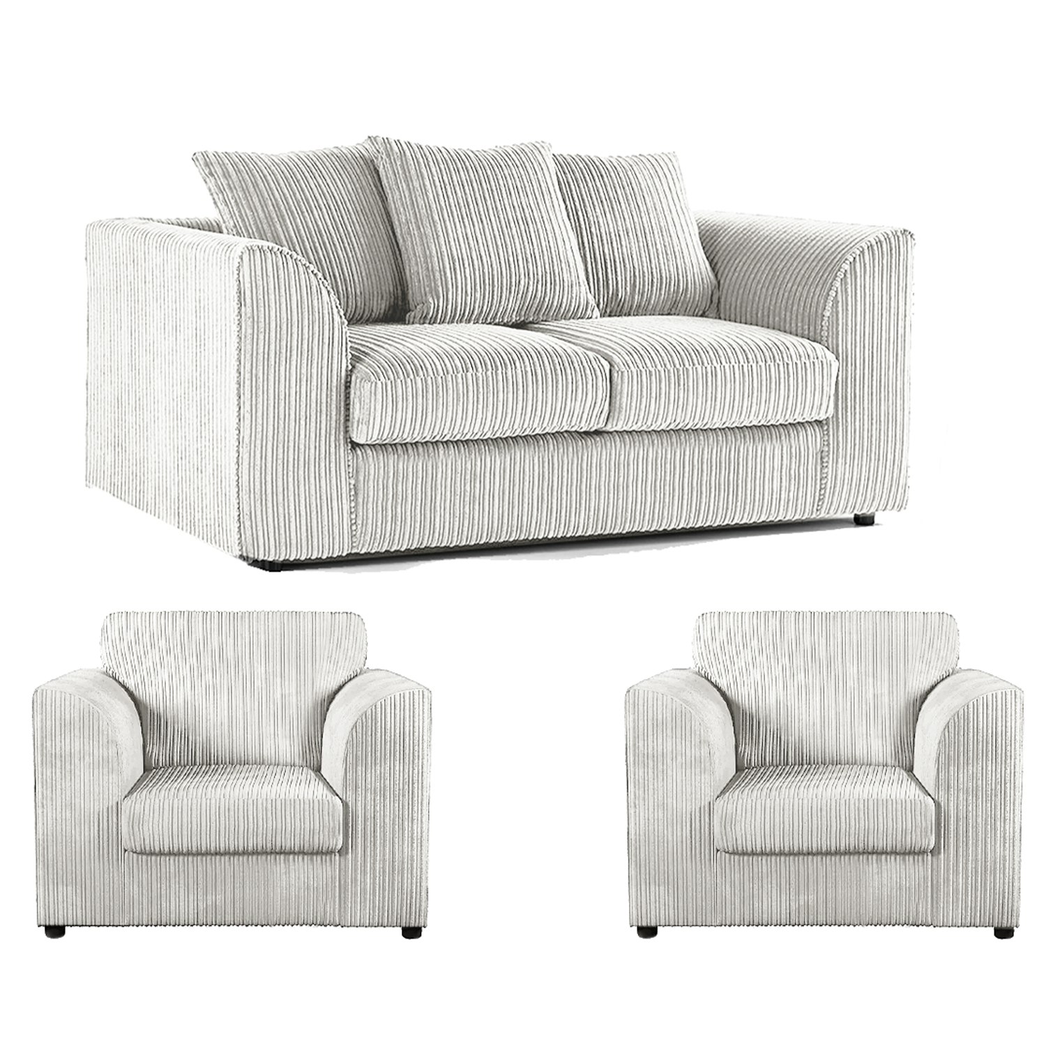 Furnishings For Less Silver Luxor Jumbo Cord 2 Seater And 2 X Armchairs - Scatter Back