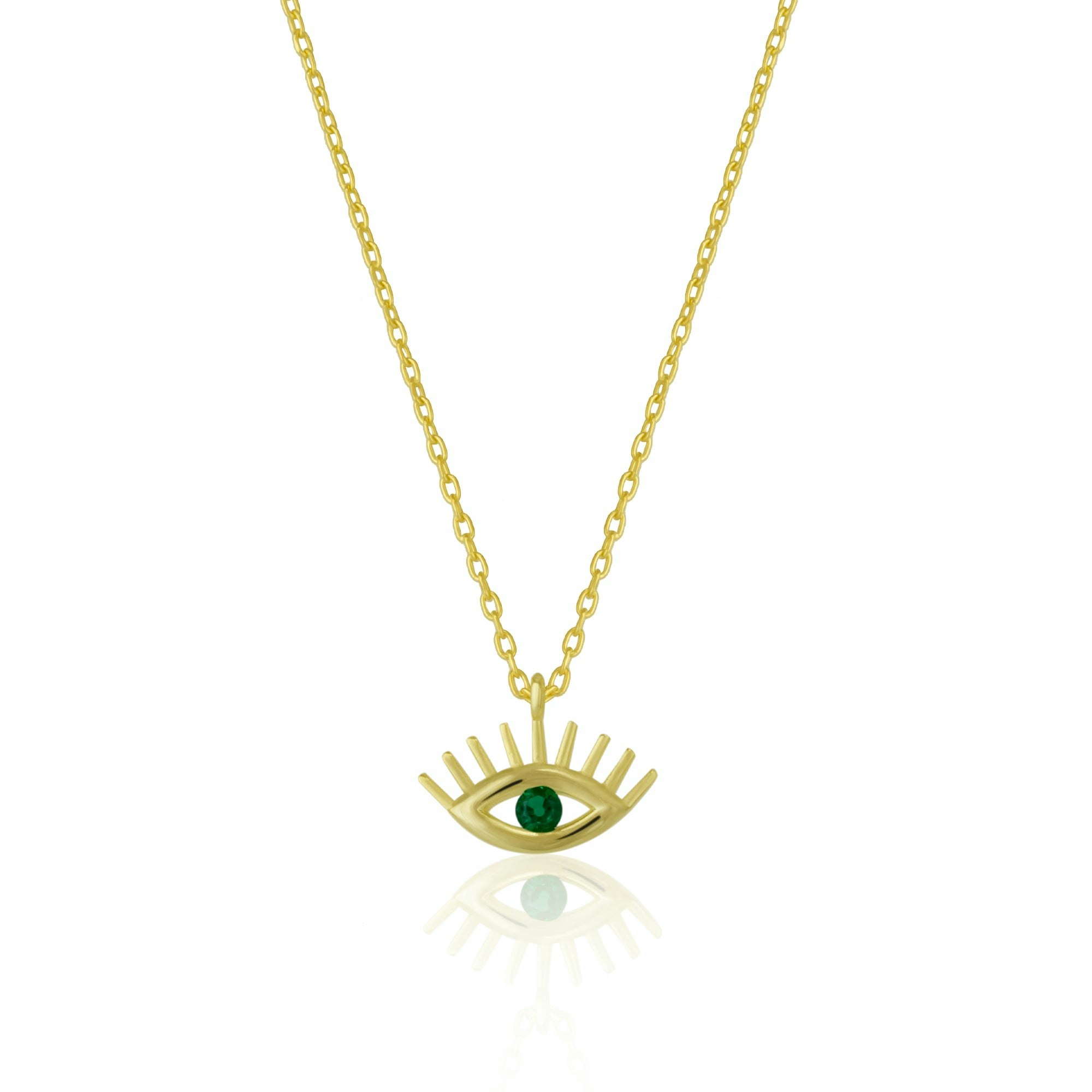 Spero London Silver/Gold Emerald Eye Evil Eye Sterling Necklace