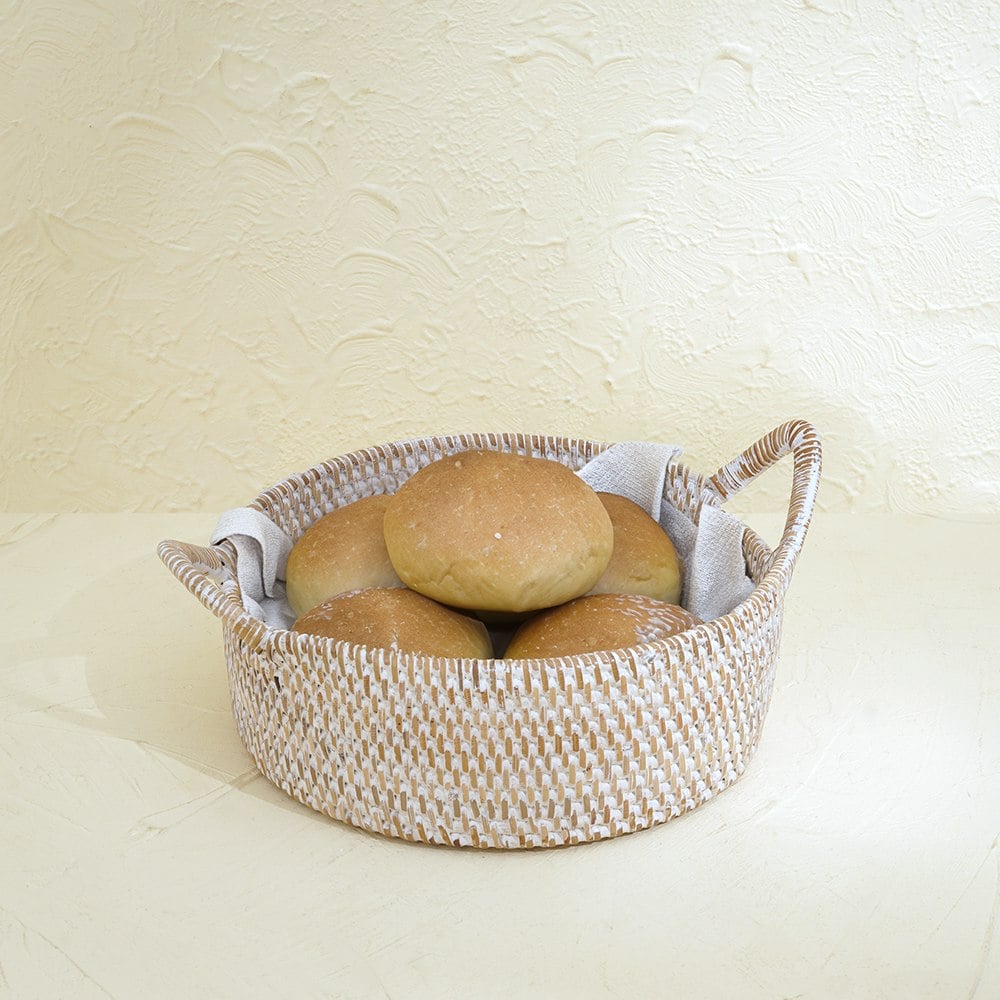 Rackhams White Small Rattan Round Basket With Handles - 4 Colours - Wash