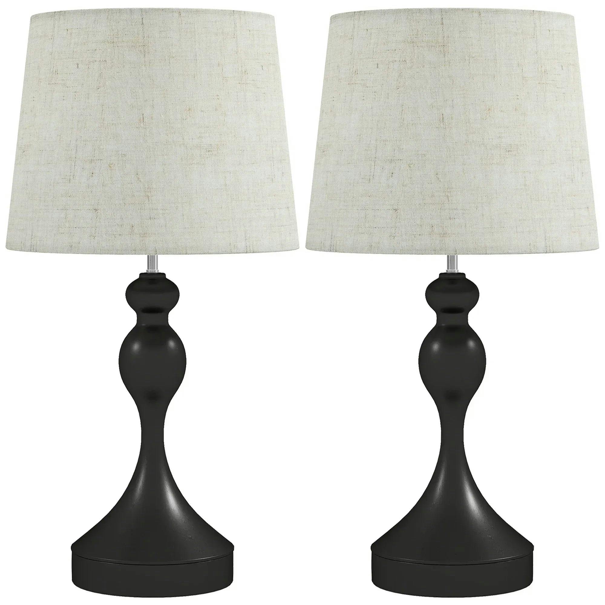 HOMCOM Table Lamps Set of 2, Modern Bedside Lamps with USB Ports in Black - Image 5
