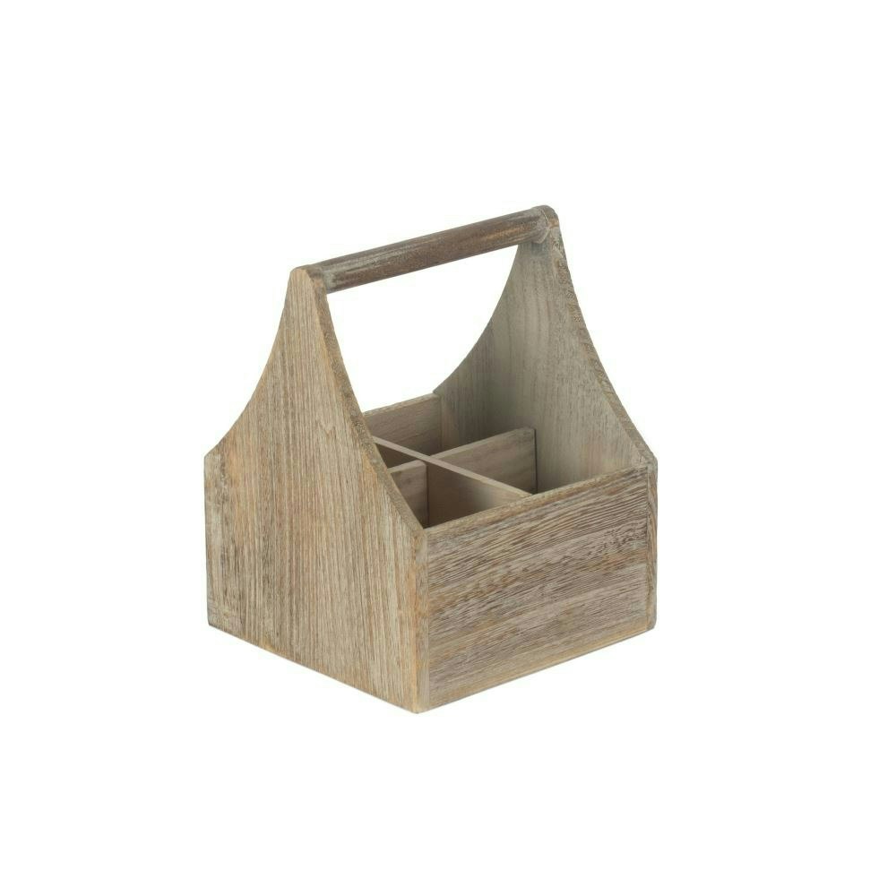 Rackhams Red Oak Effect Wooden Square 4 Section Cutlery Holder - One Size