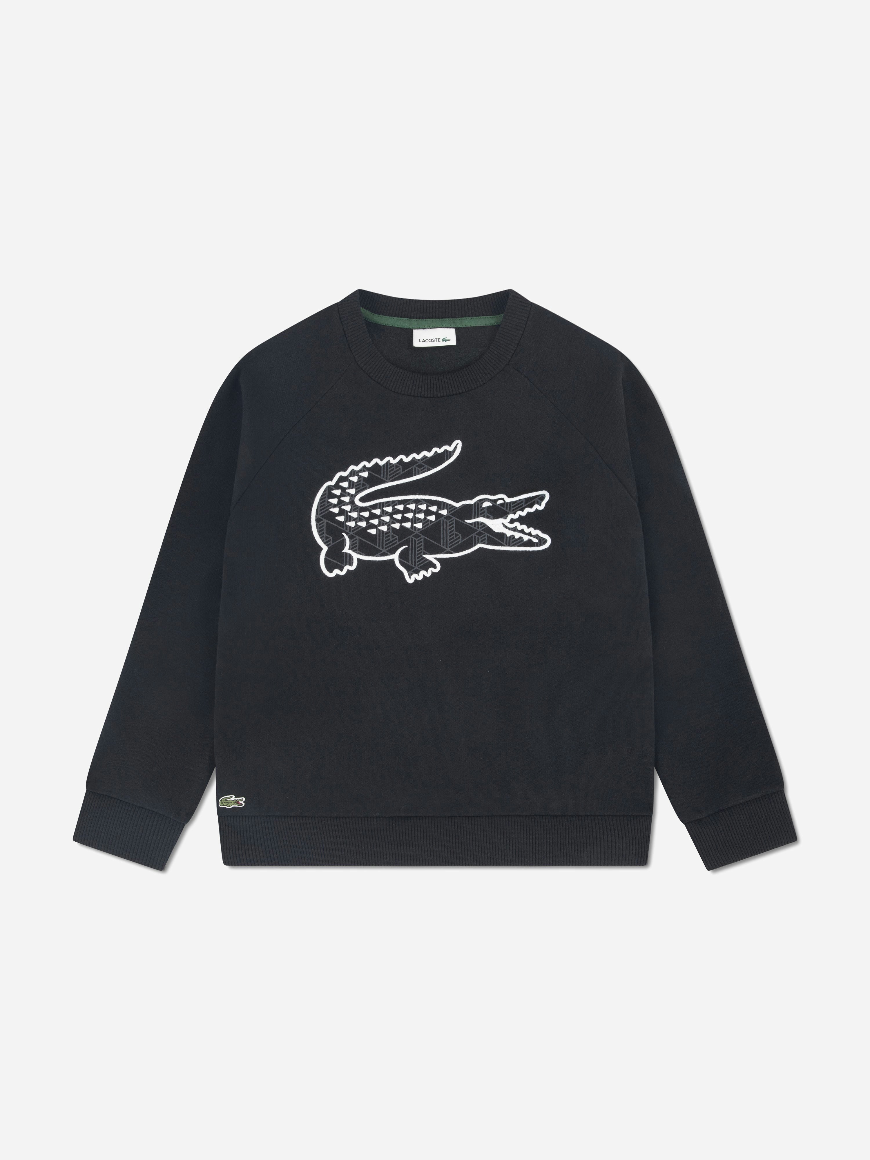 Lacoste Kids Boys Black Lacoste Graphic Fleece Sweatshirt In - Xl 16Yrs