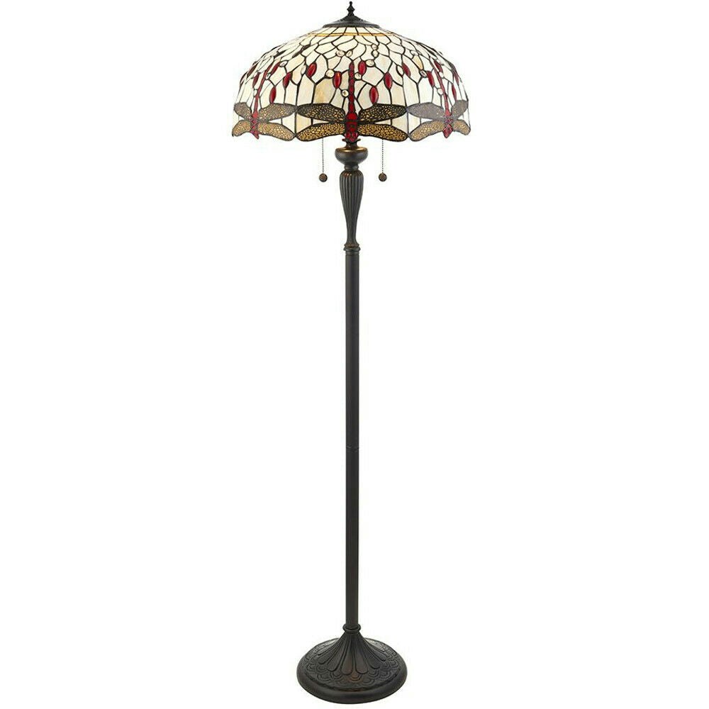 Loops Dark/Bronze Tiffany Twin Floor Lamp & Dragonfly Stained Glass Shade I00012 1.5M
