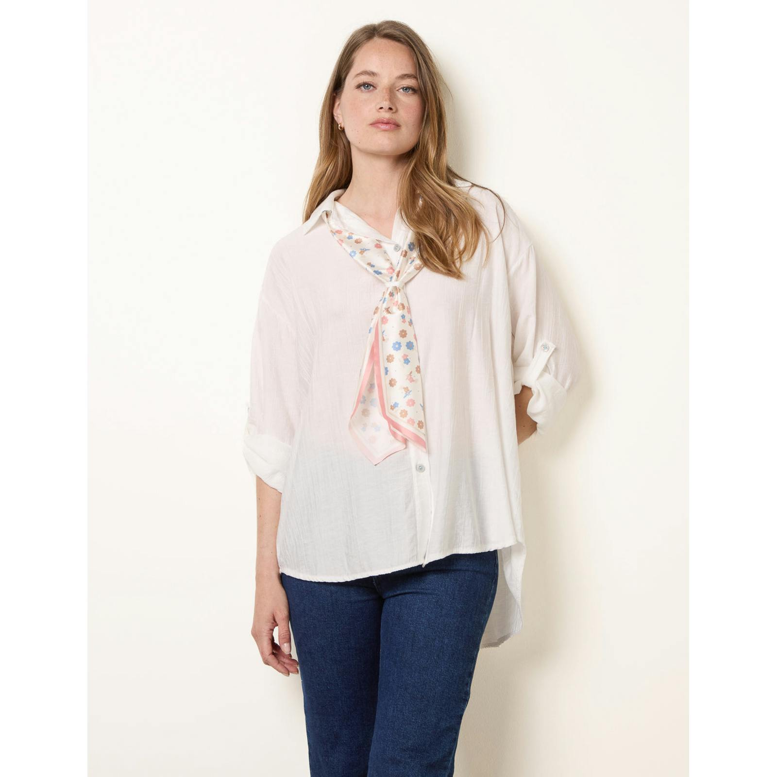 Blue Vanilla Blue/White Vanilla Scarf Viscose Crinkle Shirt - One Size