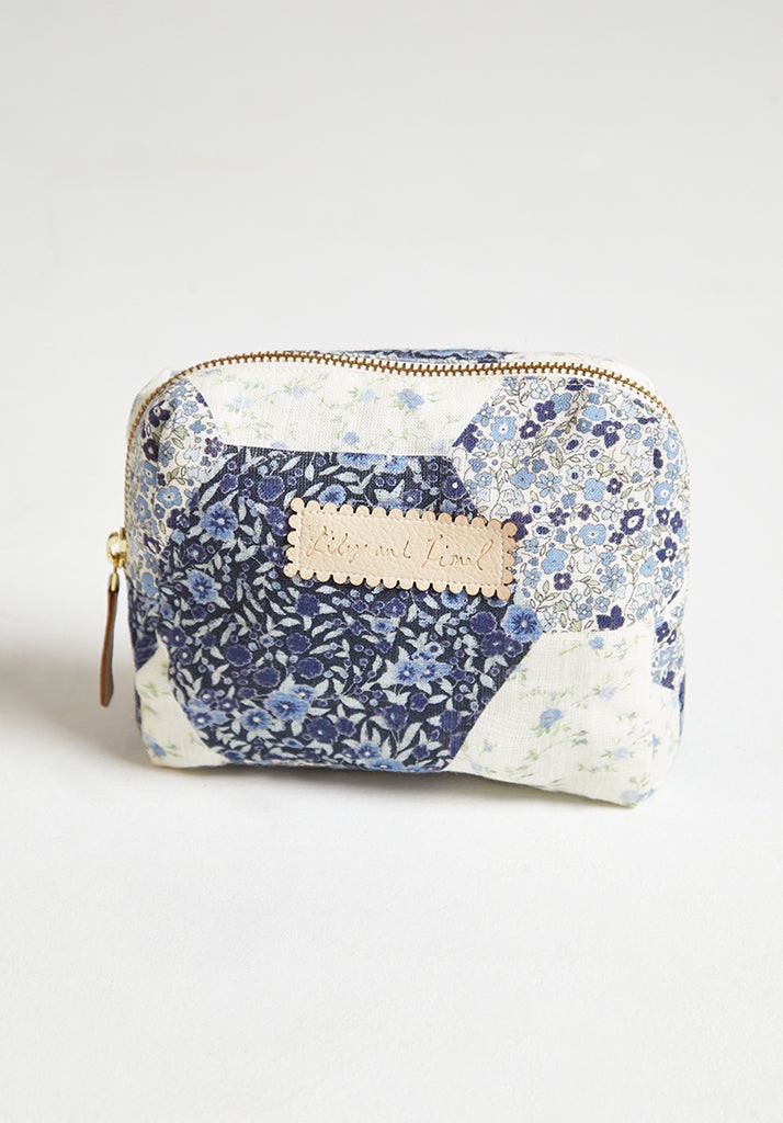 Lily And Lionel Blue Maya Aster Print Patchwork Cosmetic Bag In